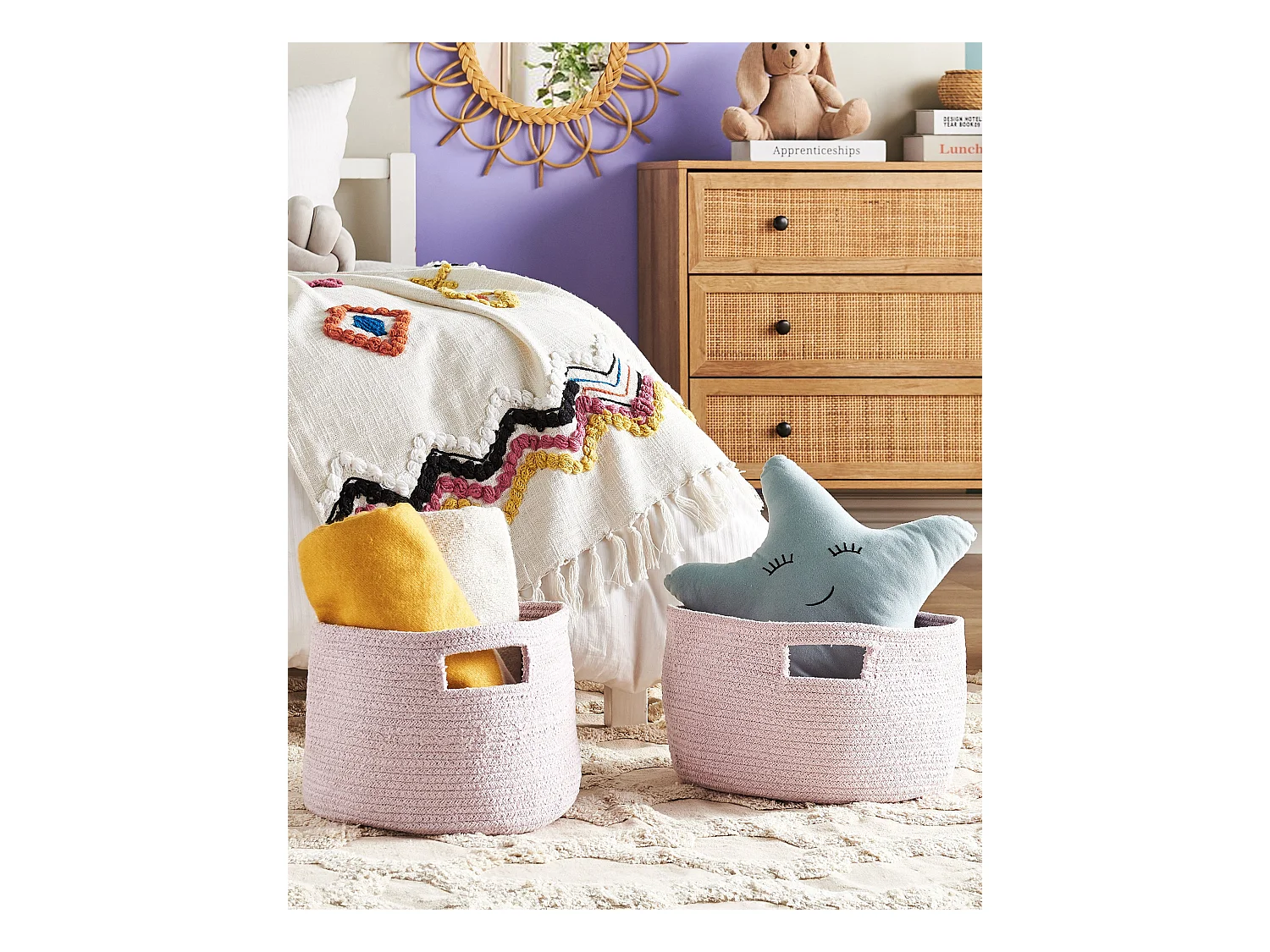 Aufbewahrungskörbe aus Baumwolle rosa ⌀ 30 cm rund Boho Stil 2er Set Chiniot