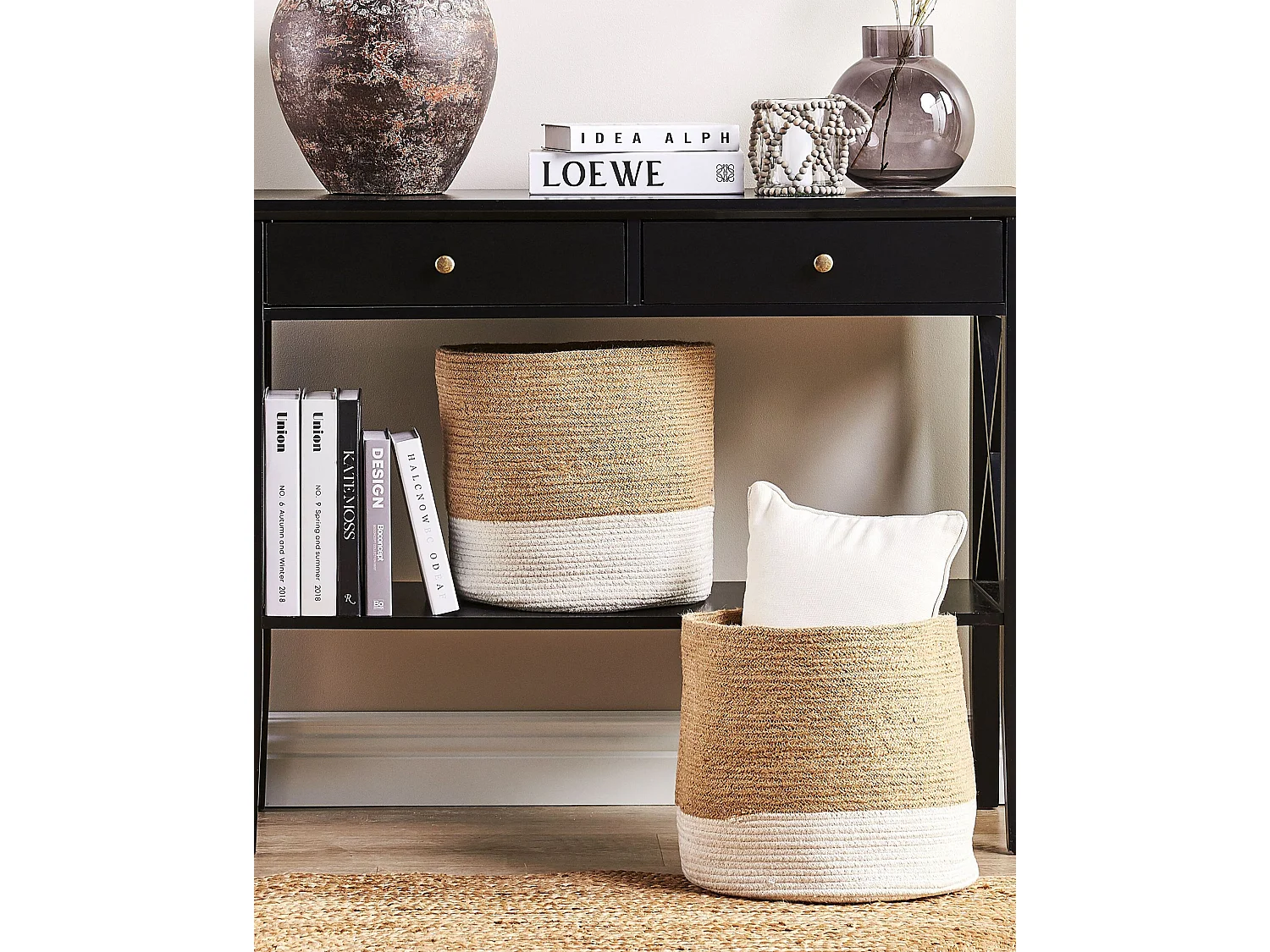 Lot de 2 paniers BULANIK Jute Blanc