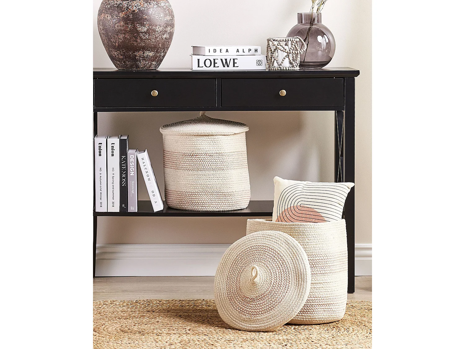 Lot de 2 paniers SILOPI Coton Beige clair