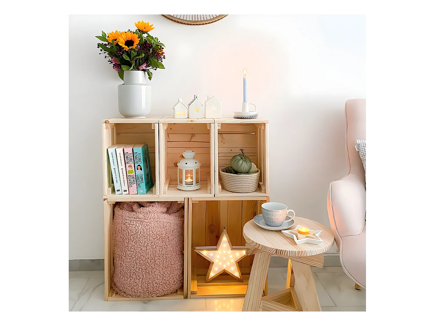 Caisse en pin massif modulable et empilable - L38,4 x H28 cm