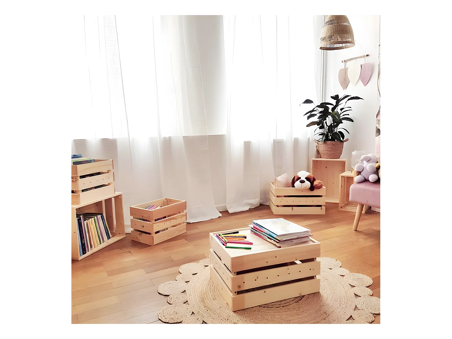 Caisse en pin massif modulable et empilable - L38,4 x H28 cm