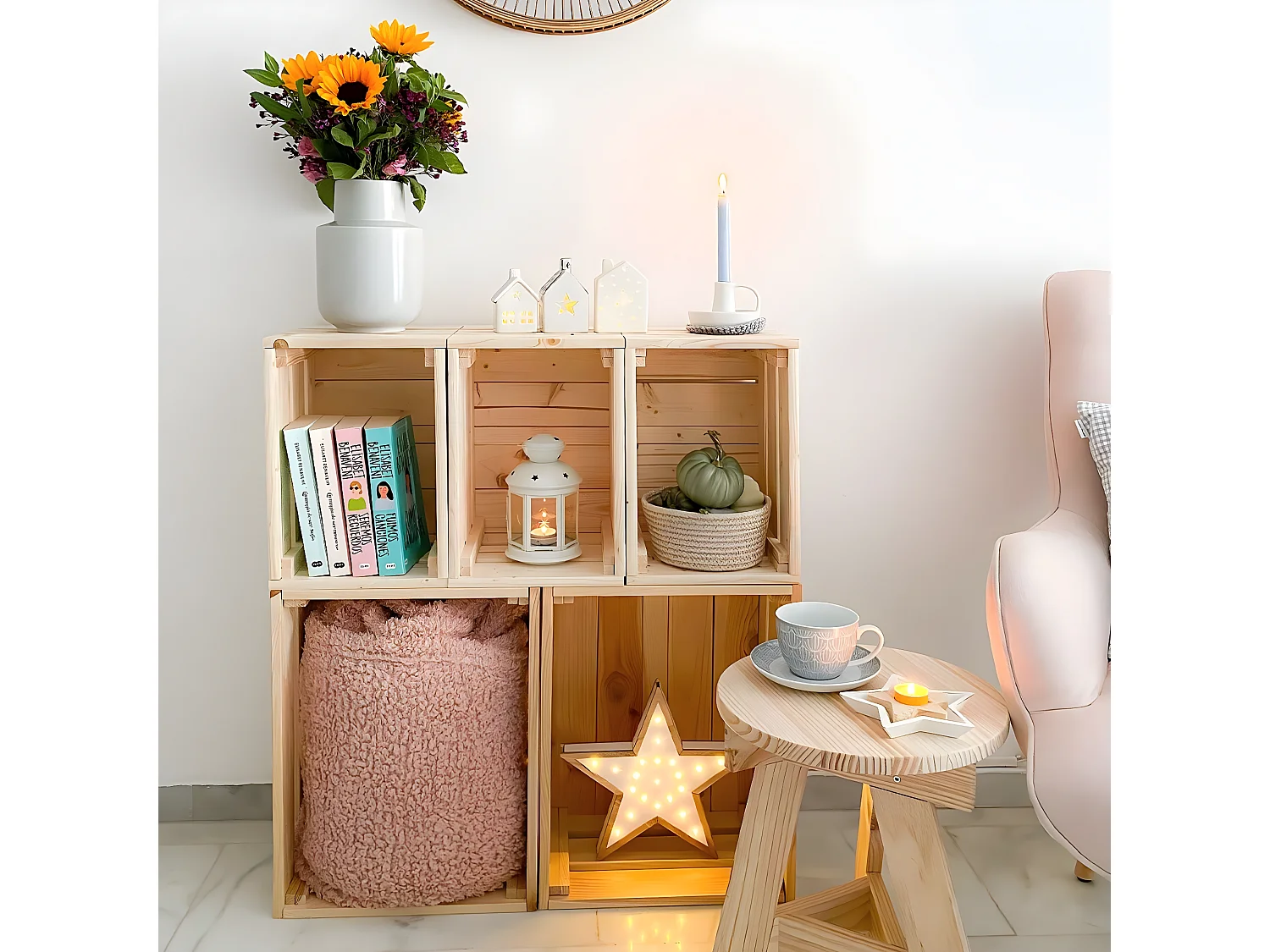 Caisse en pin massif modulable et empilable - L38,4 x H28 cm