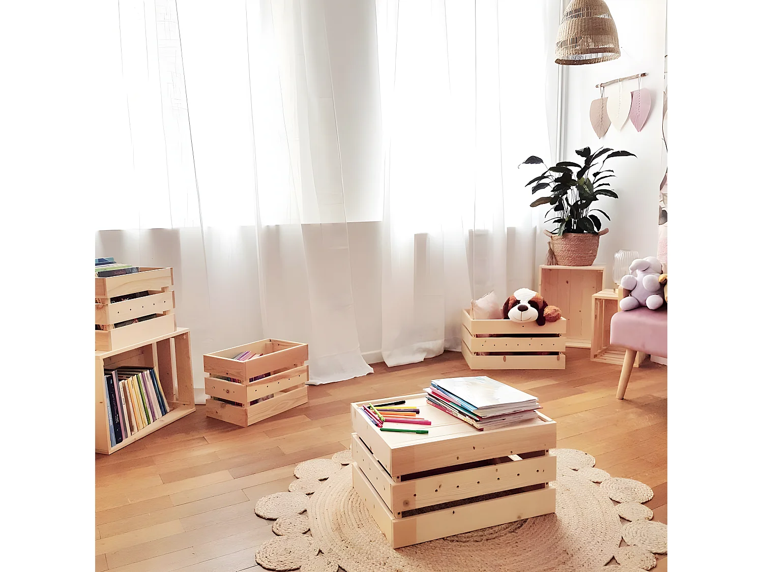 Caisse en pin massif modulable et empilable - L38,4 x H28 cm