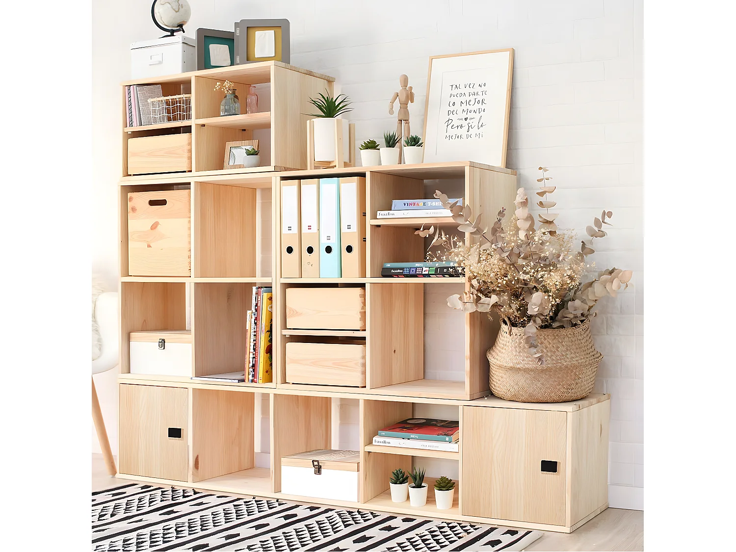 Etagère cube en pin massif avec une tablette intermédiaire - L36,2 x H36,2 cm