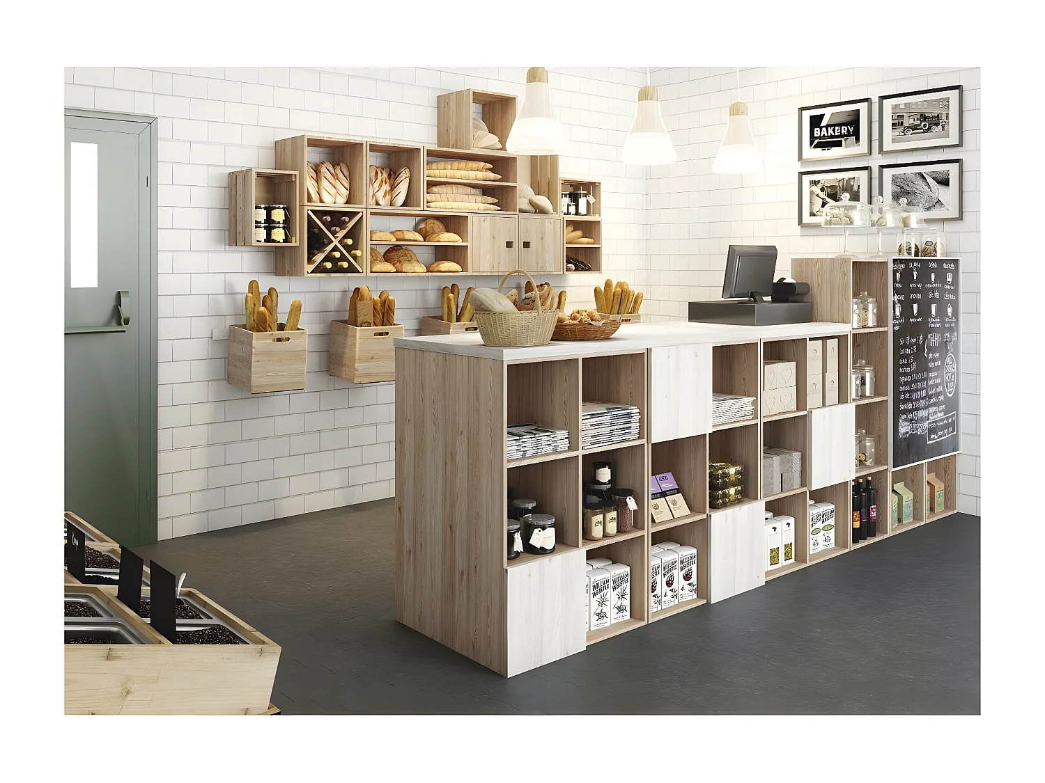 Etagère cube en pin massif avec une tablette intermédiaire - L36,2 x H36,2 cm