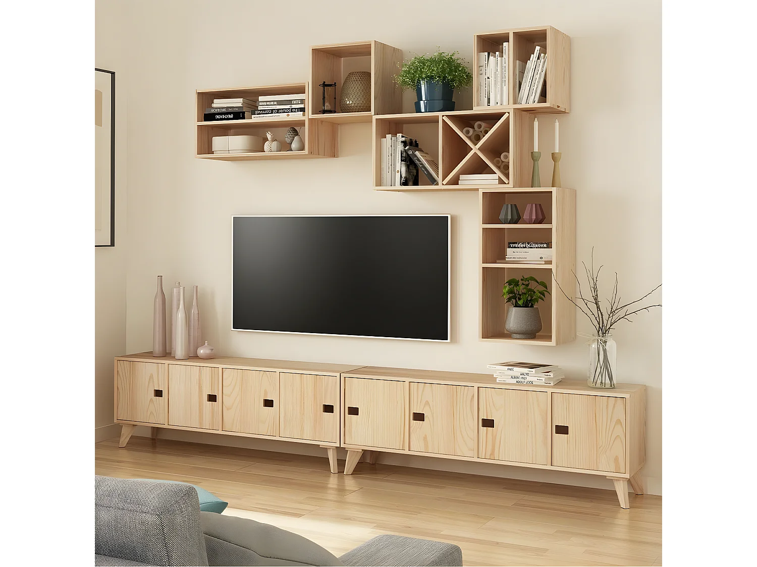 Ordnungskiste mit 2 Schubfächern aus massivem Kiefernholz "Dinamic"