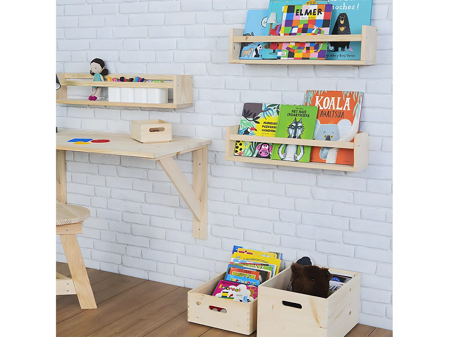 Wandplank van massief grenen - L60 x H15 cm