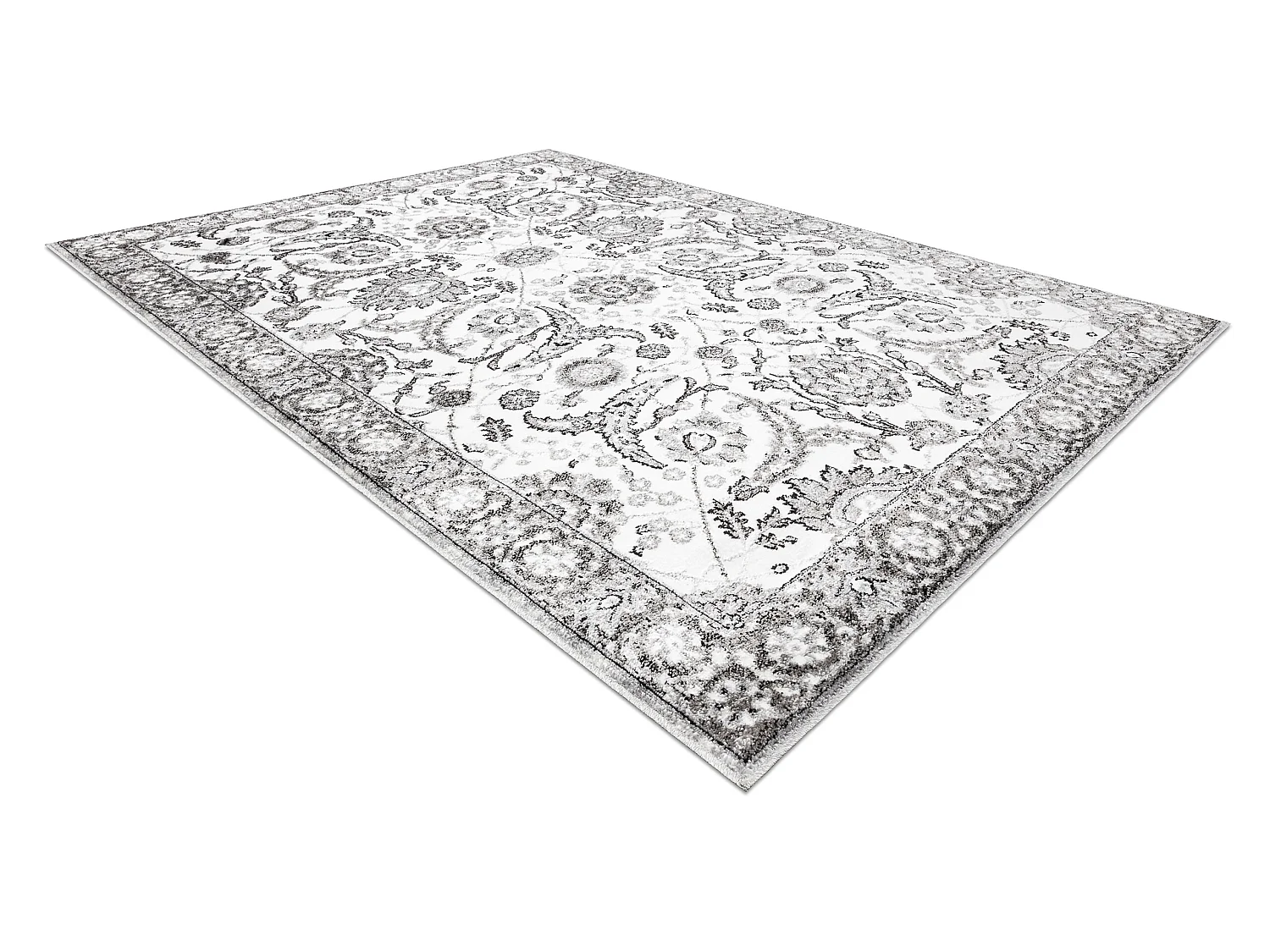 Tapijt MATEO 8037/644 Modern kader, bloemen - structureel grijs 120x170 cm