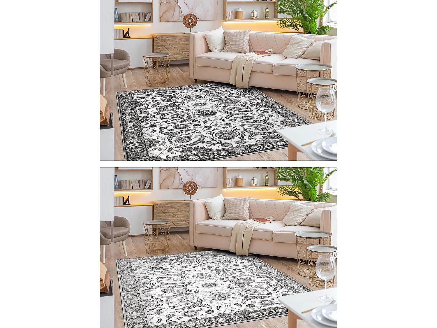 Tapijt MATEO 8037/644 Modern kader, bloemen - structureel grijs 120x170 cm