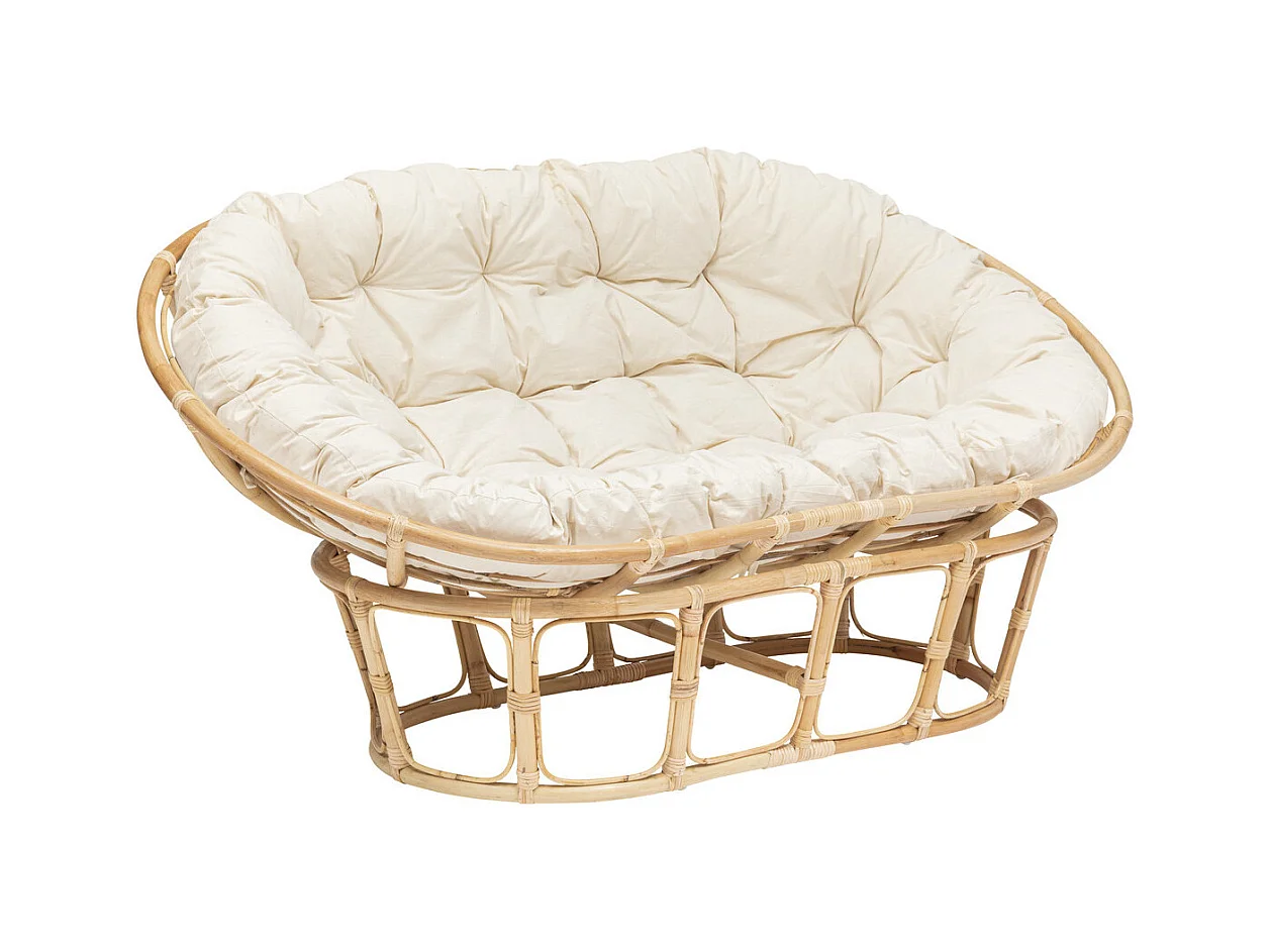 Banquette 2 places en Rotin et coussin en Coton 170 x 108 cm