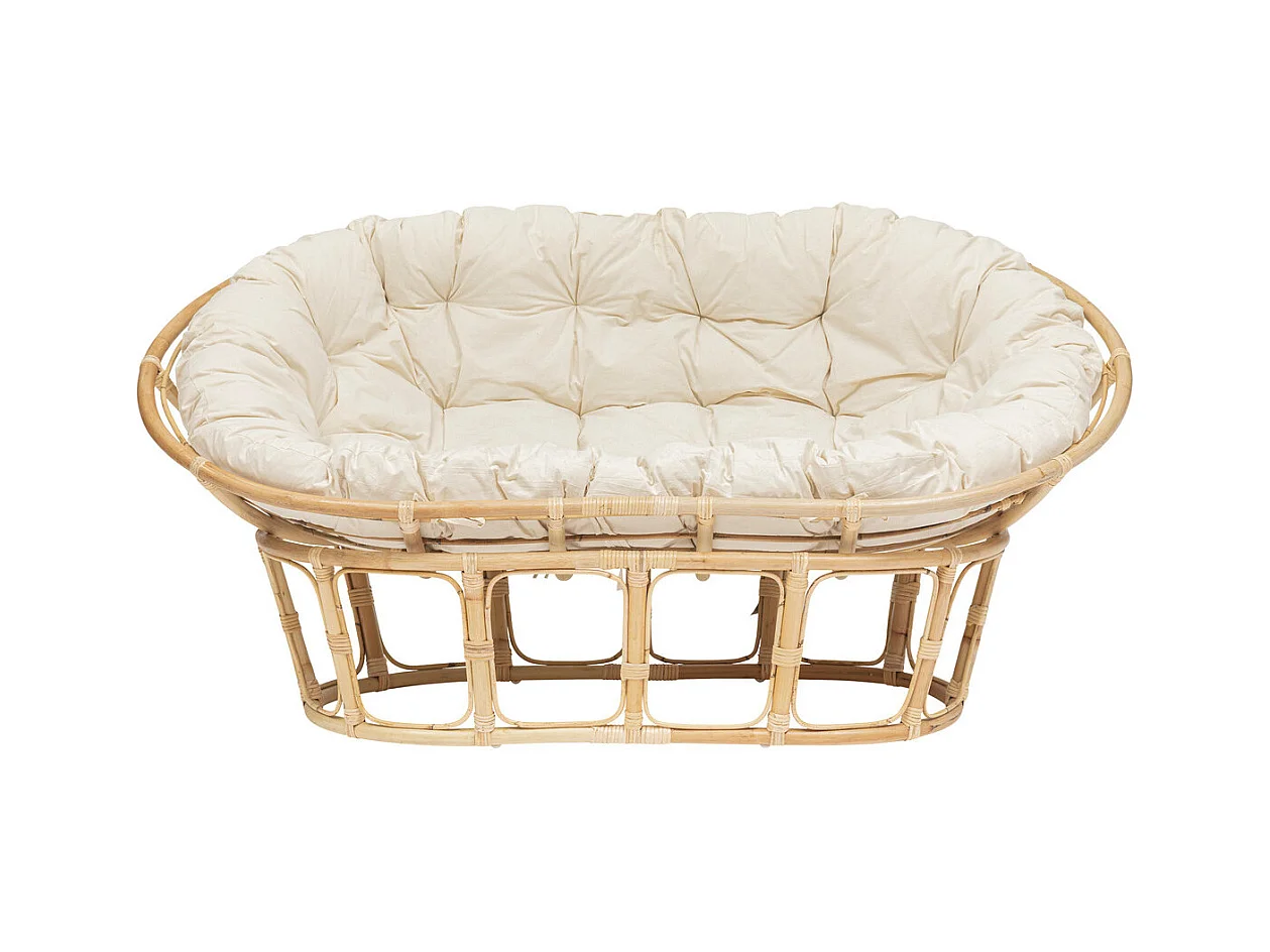 Banquette 2 places en Rotin et coussin en Coton 170 x 108 cm