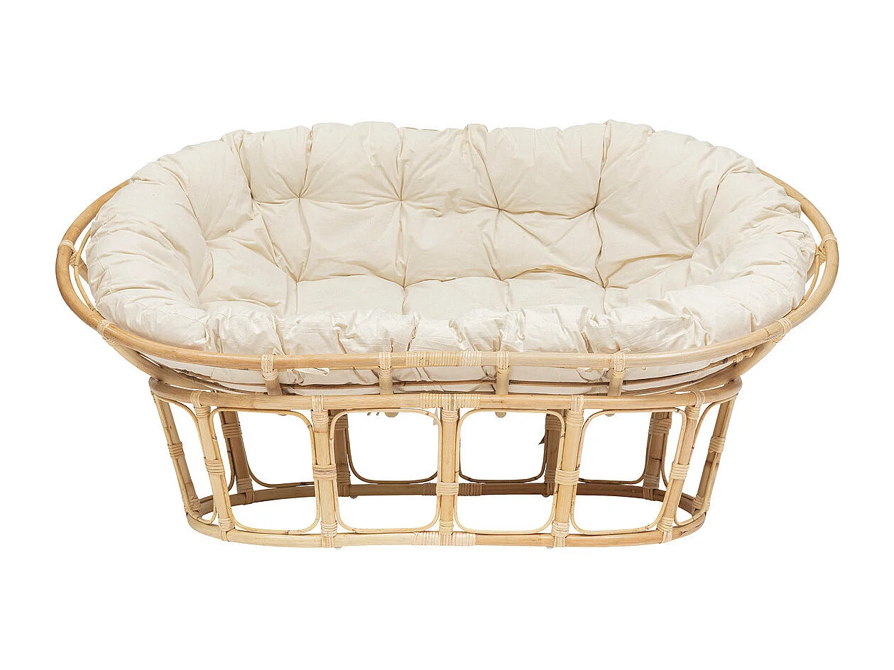 Banquette 2 places en Rotin et coussin en Coton 170 x 108 cm