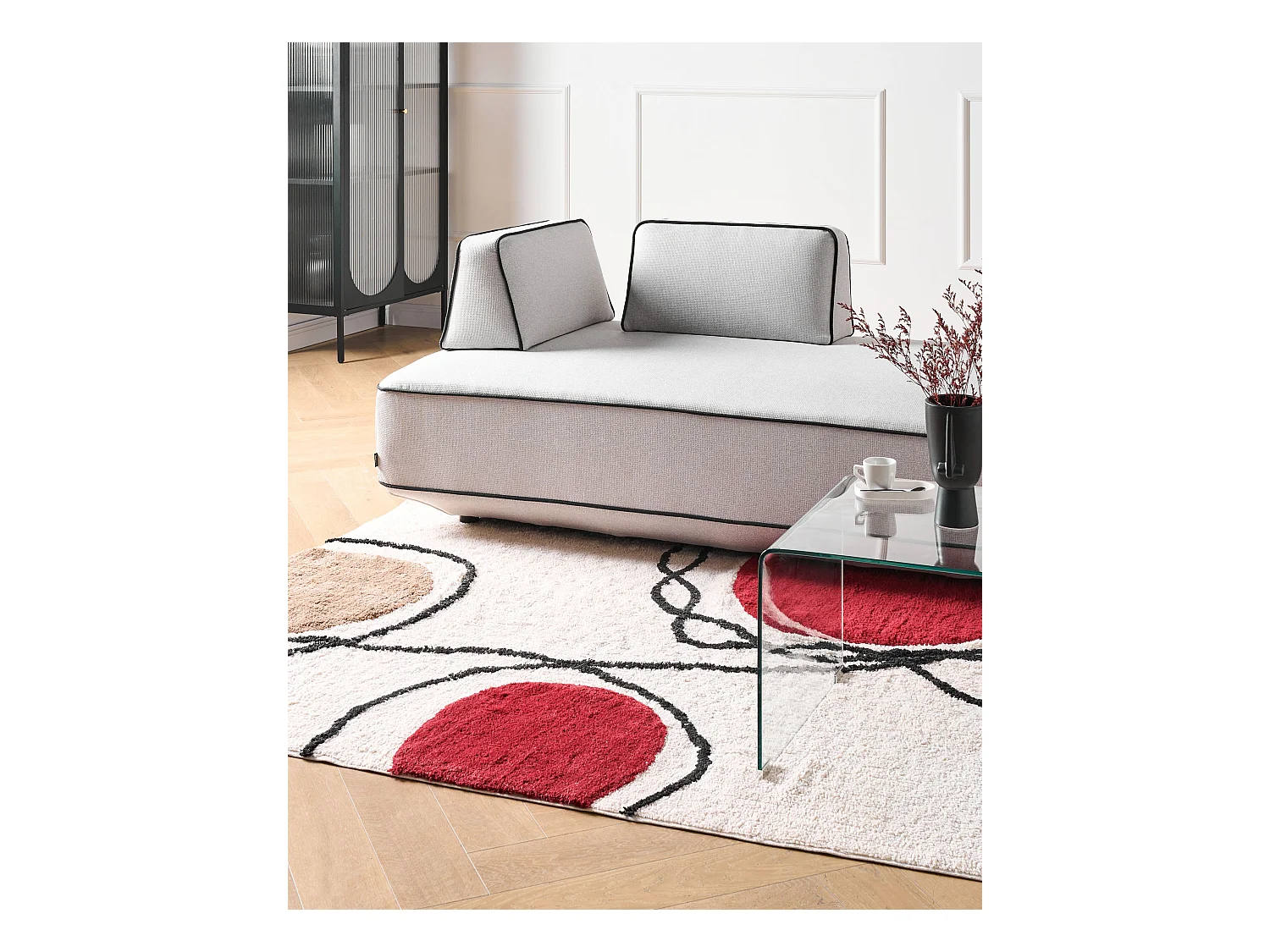 Vloerkleed katoen beige/rood 140 x 200 cm BOLAT
