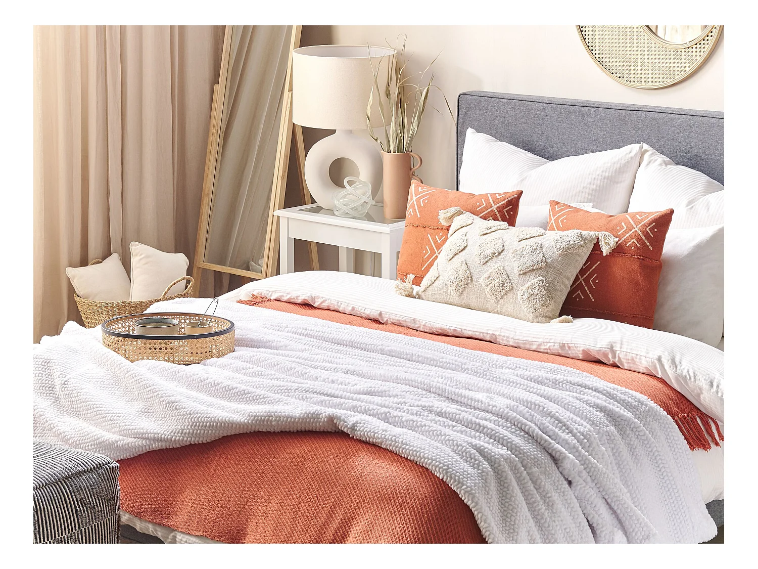 Decke Polyester weiß 200 x 220 cm Wohndecke Überwurf Modern Bjas