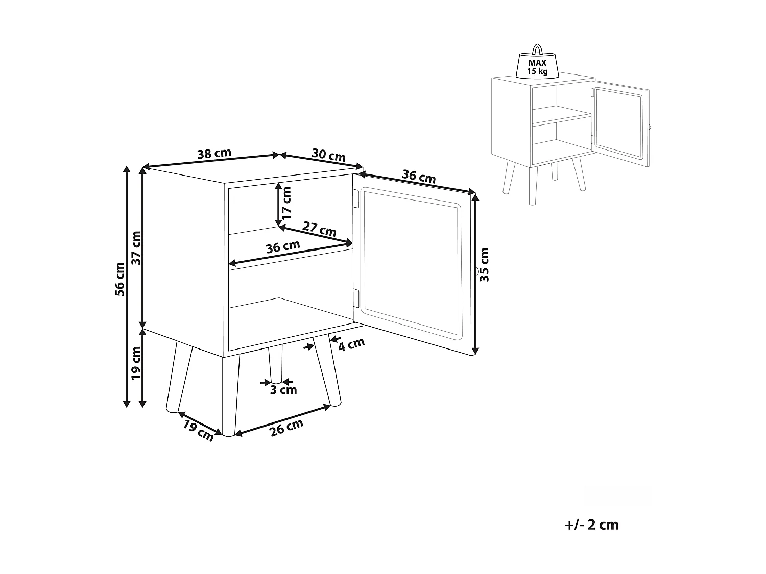 Nachttisch Rattan heller Holzfarbton Schranktür mit 2 Fächern Boho Rustikal Almo