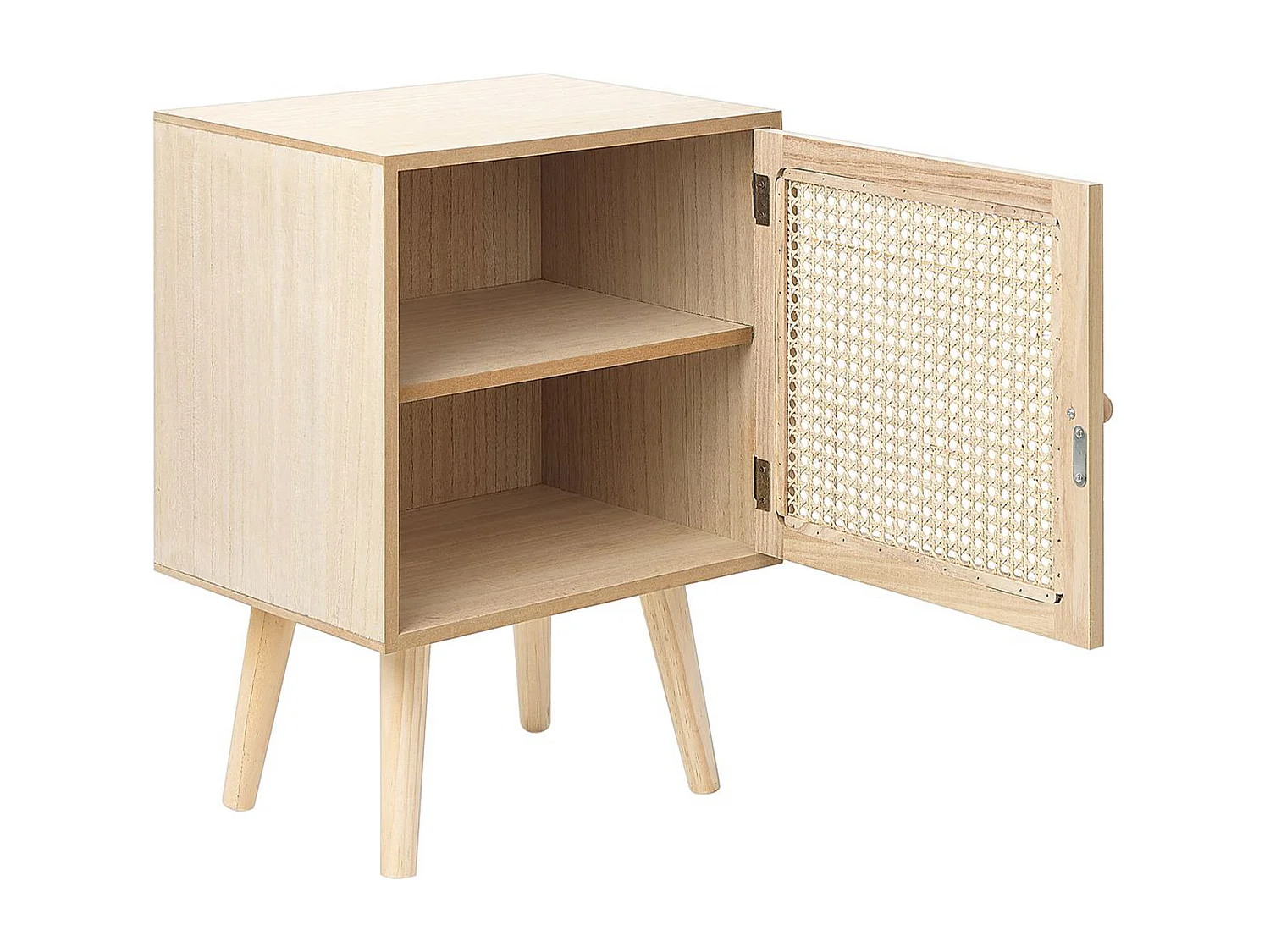 Nachttisch Rattan heller Holzfarbton Schranktür mit 2 Fächern Boho Rustikal Almo