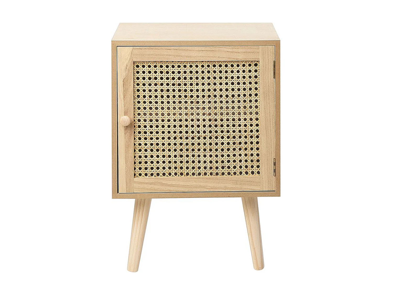 Nachttisch Rattan heller Holzfarbton Schranktür mit 2 Fächern Boho Rustikal Almo