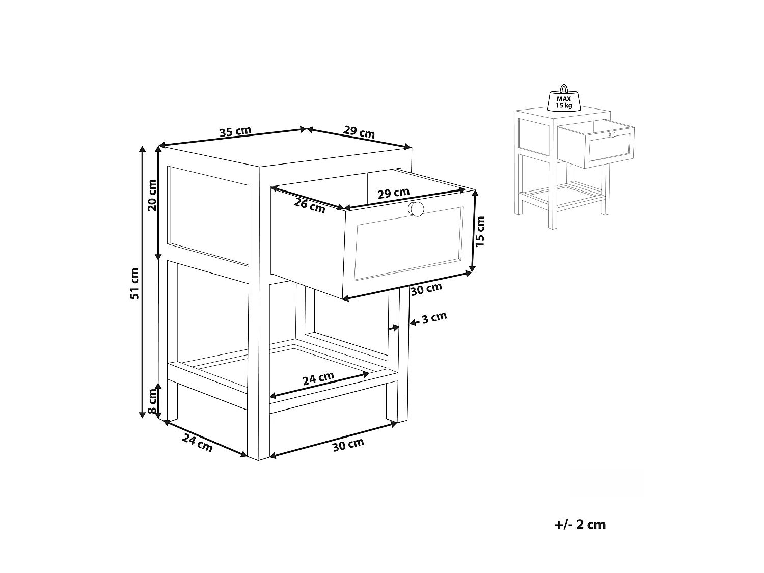 Table de nuit à 1 tiroir ESTO Bois de paulownia Marron clair