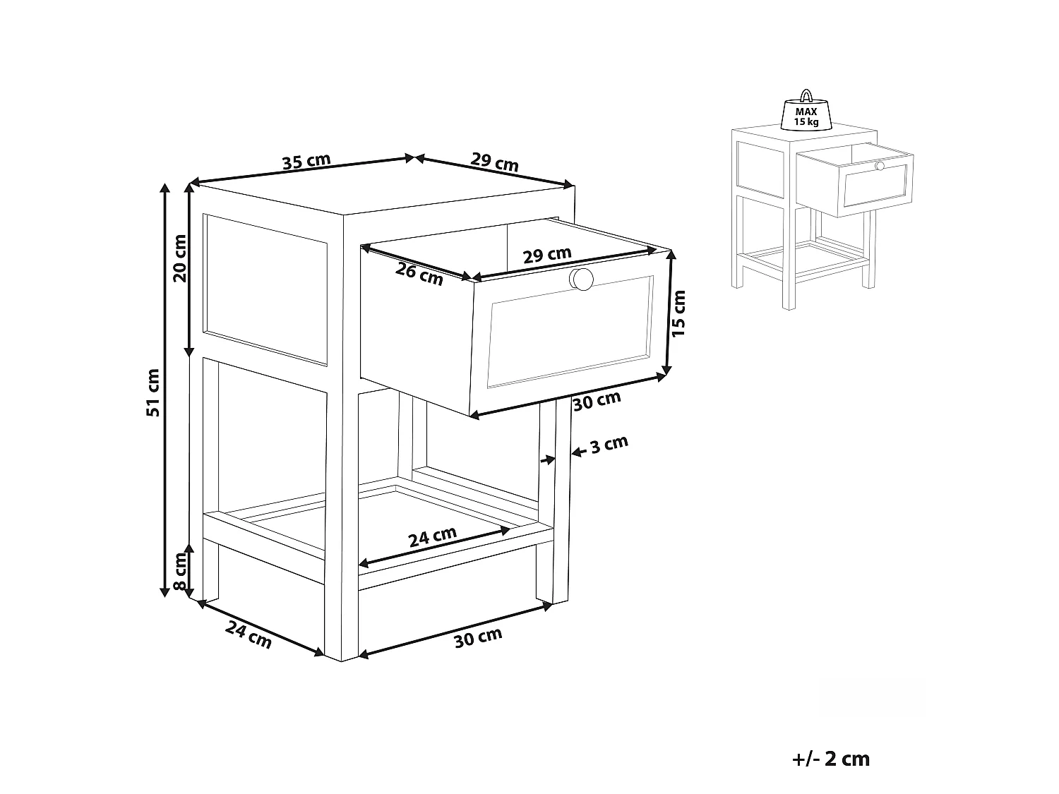 Nachttisch Rattan Paulowniaholz heller Holzfarbton mit Schublade Rustikal Esto