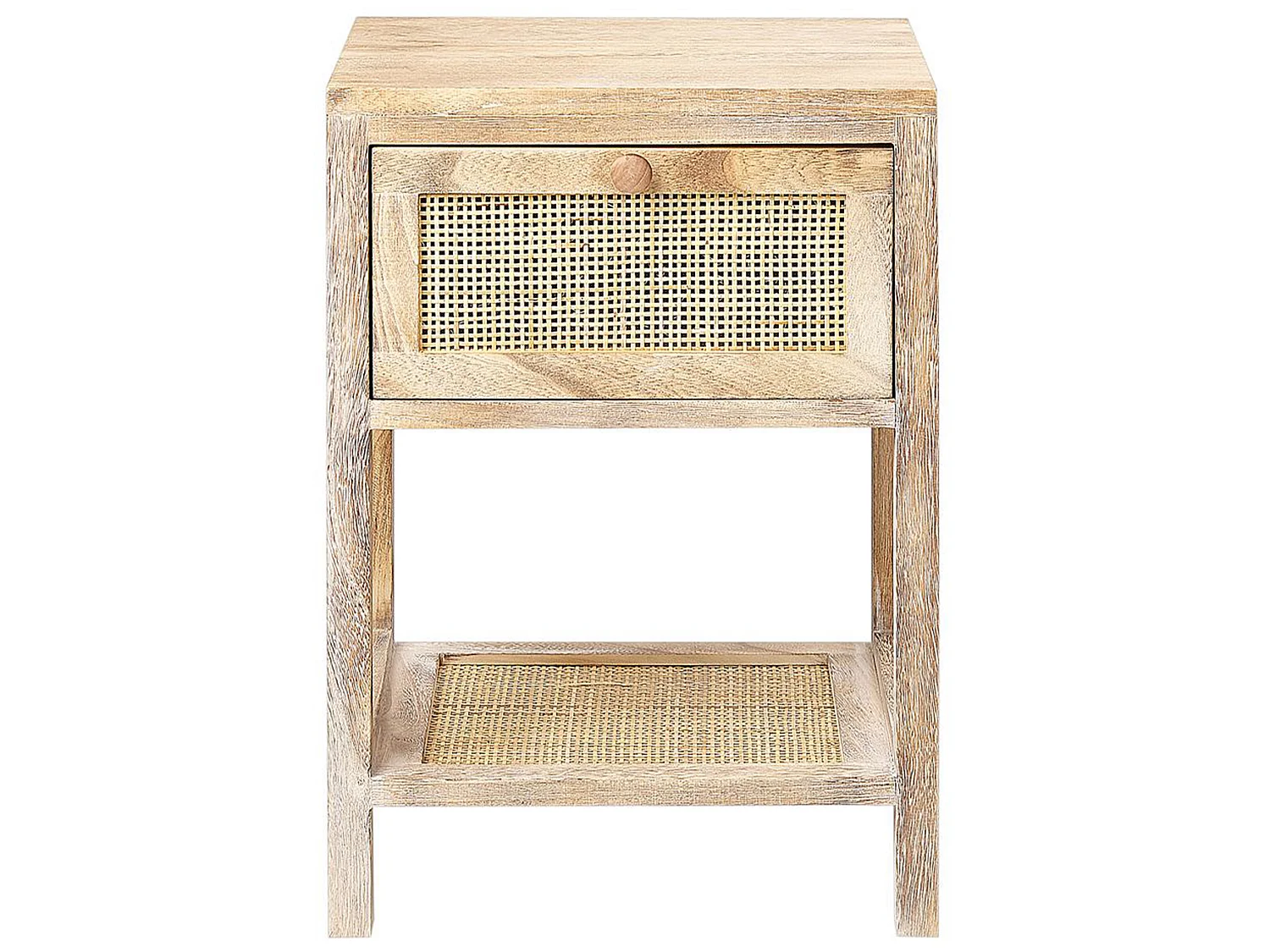 Nachttisch Rattan Paulowniaholz heller Holzfarbton mit Schublade Rustikal Esto