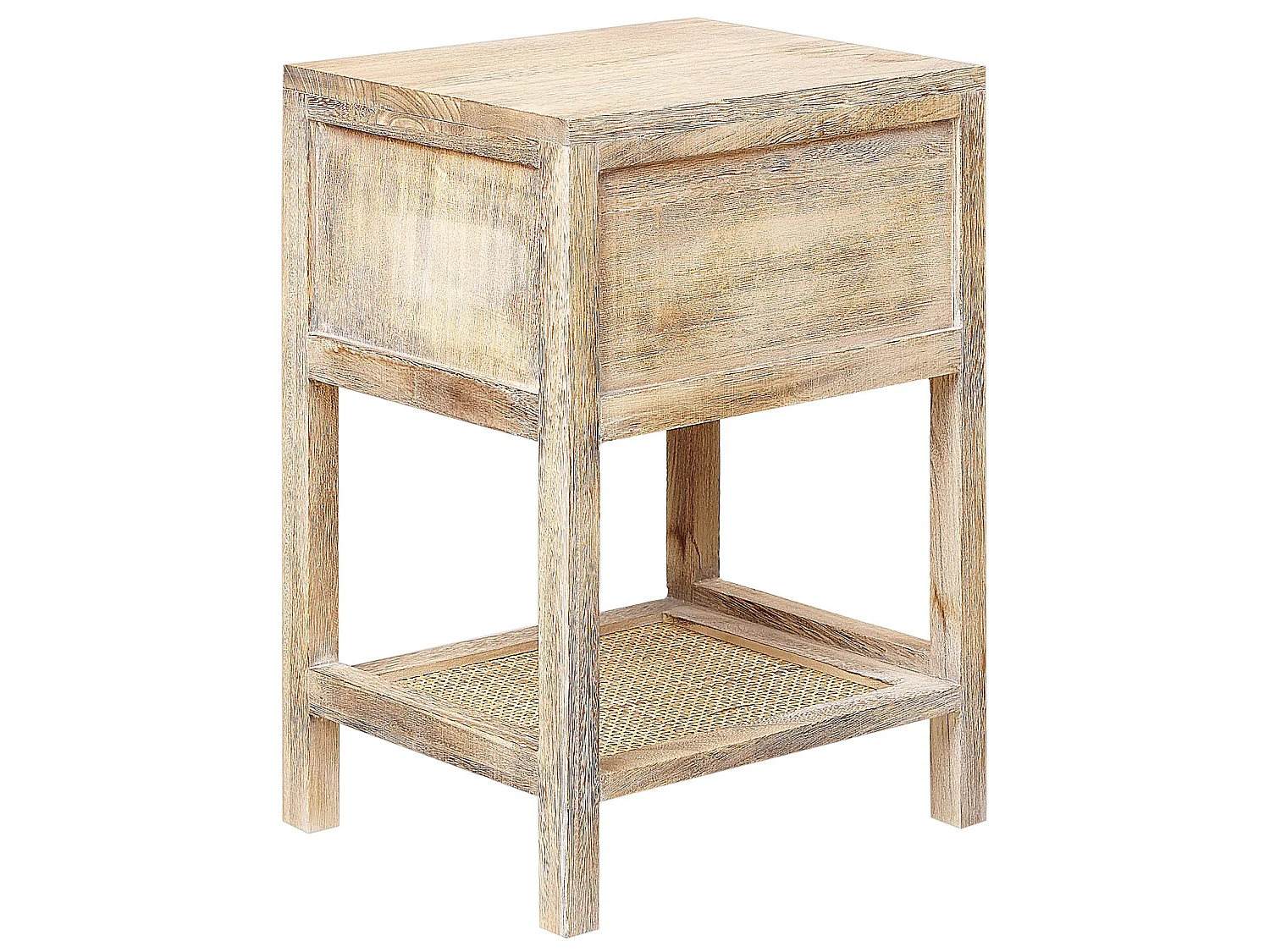 Nachttisch Rattan Paulowniaholz heller Holzfarbton mit Schublade Rustikal Esto