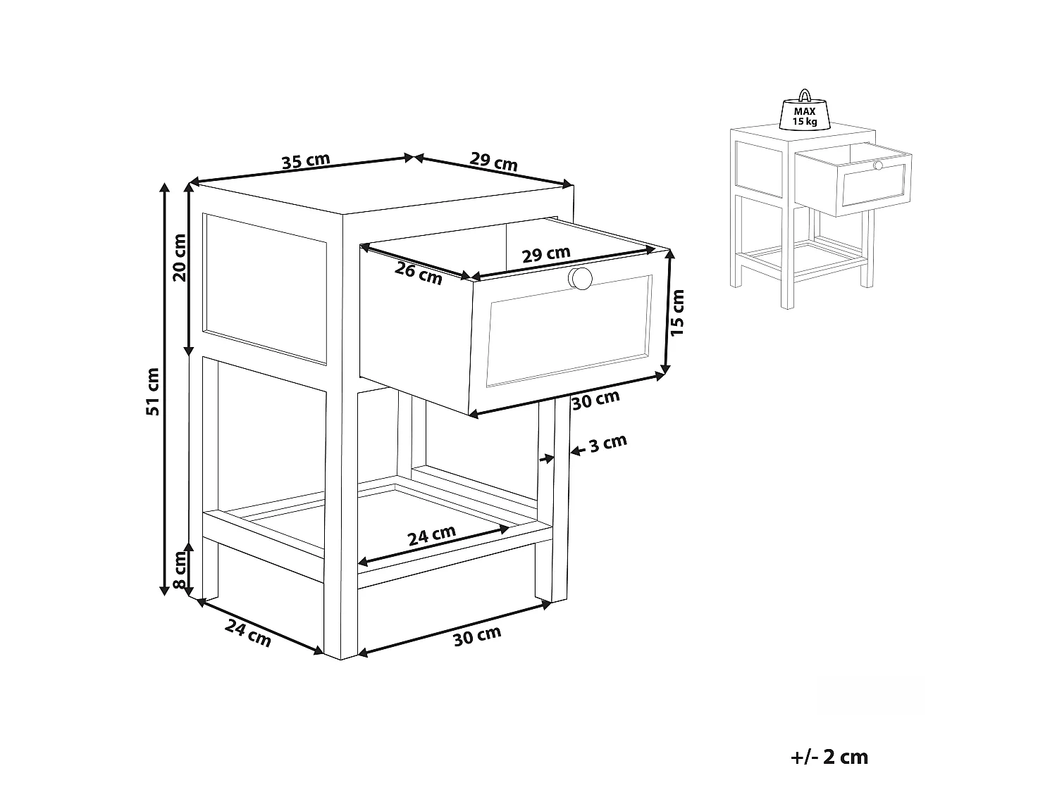 Table de nuit à 1 tiroir ESTO Bois de paulownia Marron clair
