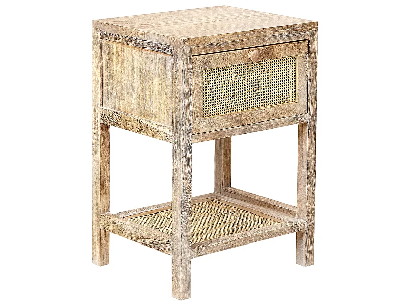 Nachttisch Rattan Paulowniaholz heller Holzfarbton mit Schublade Rustikal Esto