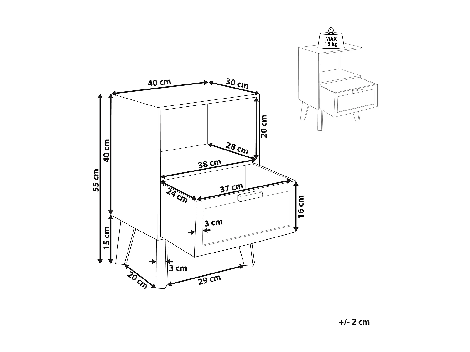 Mesa de cabeceira com gaveta SENEY Madeira de paulownia Castanho claro