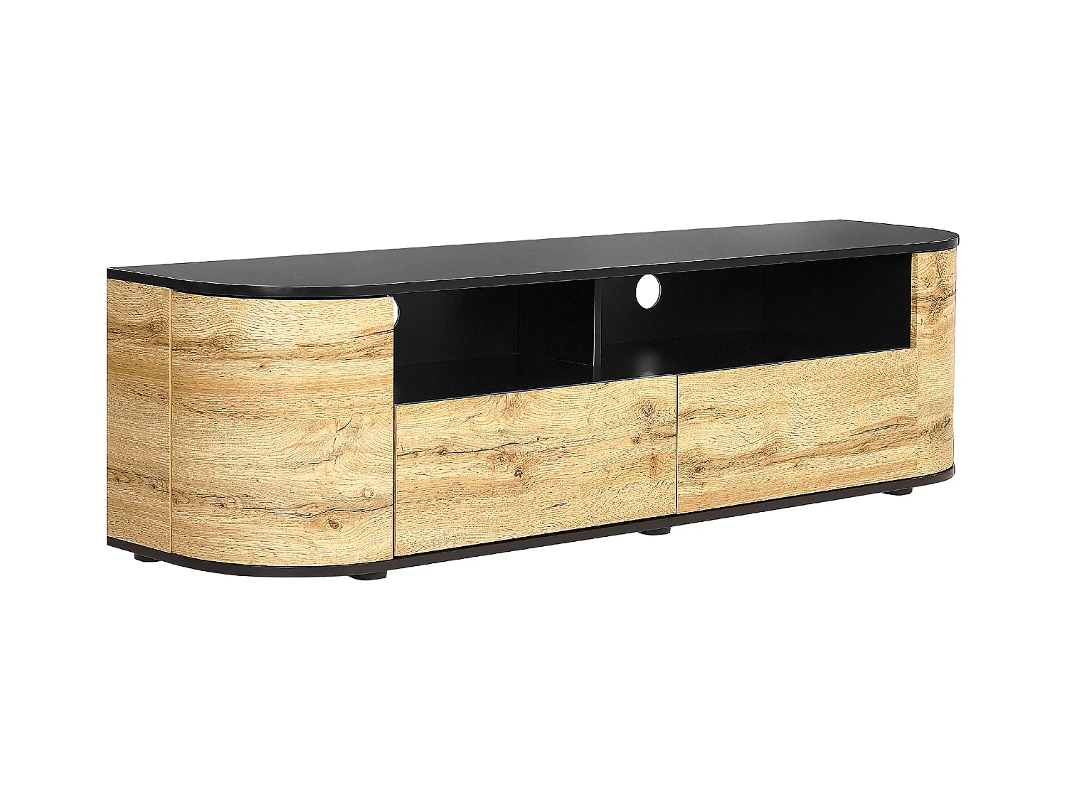 TV-Schrank heller Holzfarbton / schwarz 160x40x44 cm mit 2 Schubladen Jerome