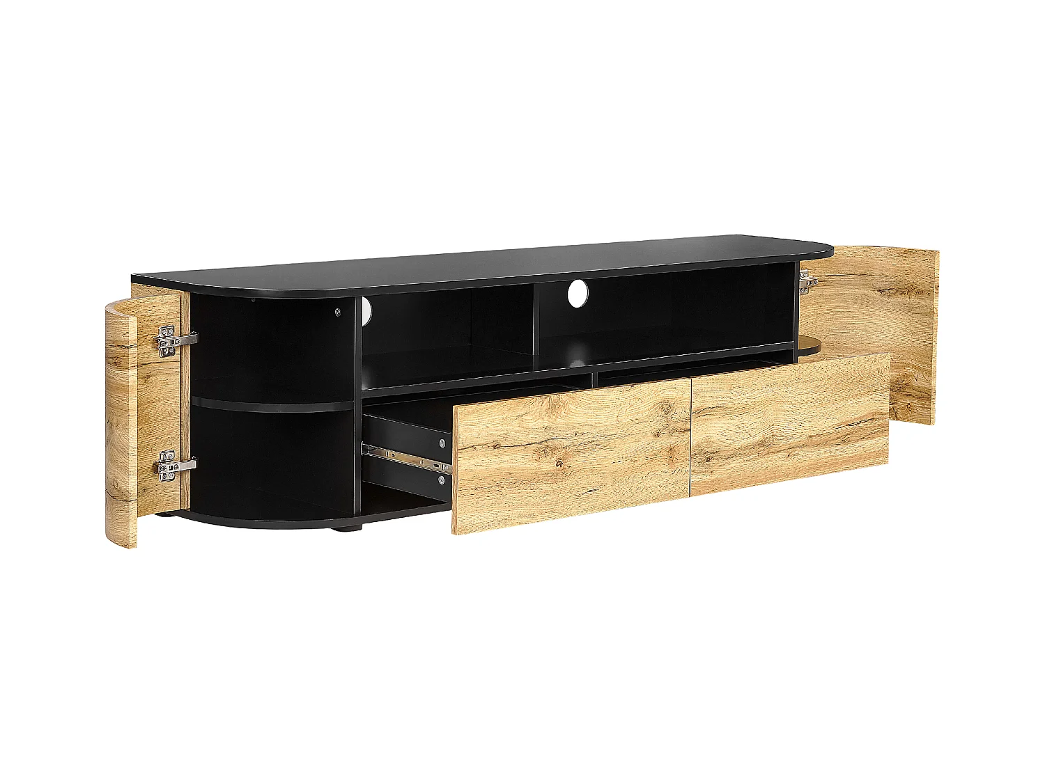 TV-Schrank heller Holzfarbton / schwarz 160x40x44 cm mit 2 Schubladen Jerome