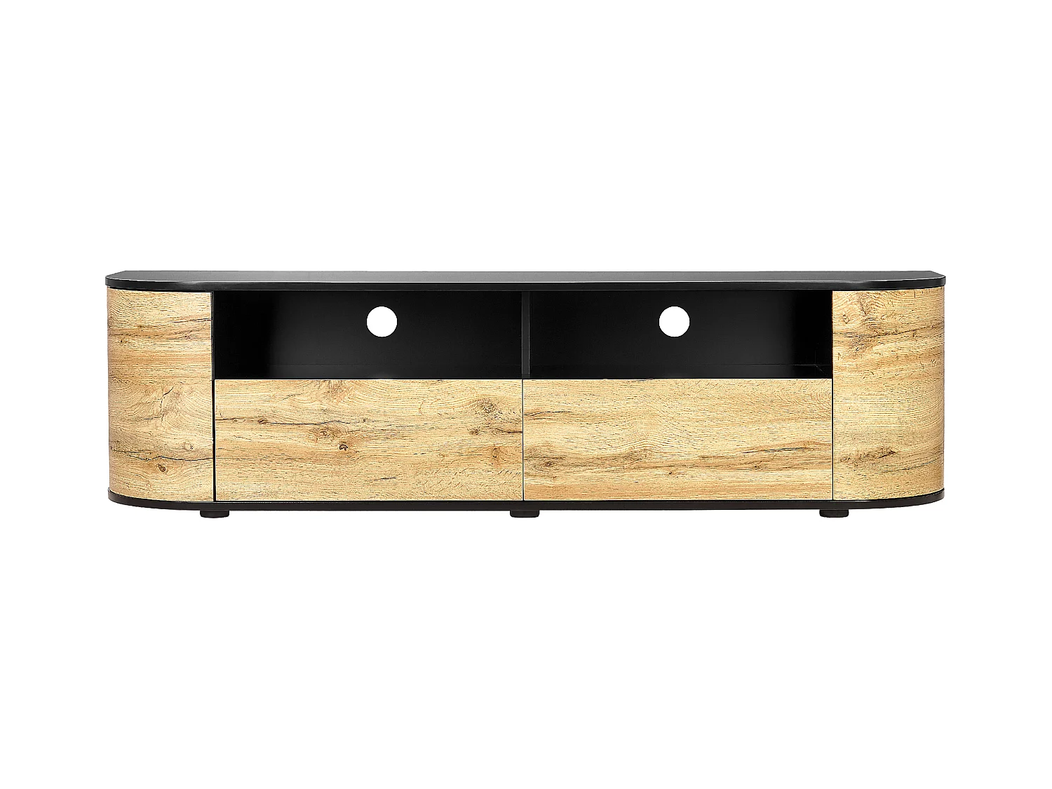 TV-Schrank heller Holzfarbton / schwarz 160x40x44 cm mit 2 Schubladen Jerome