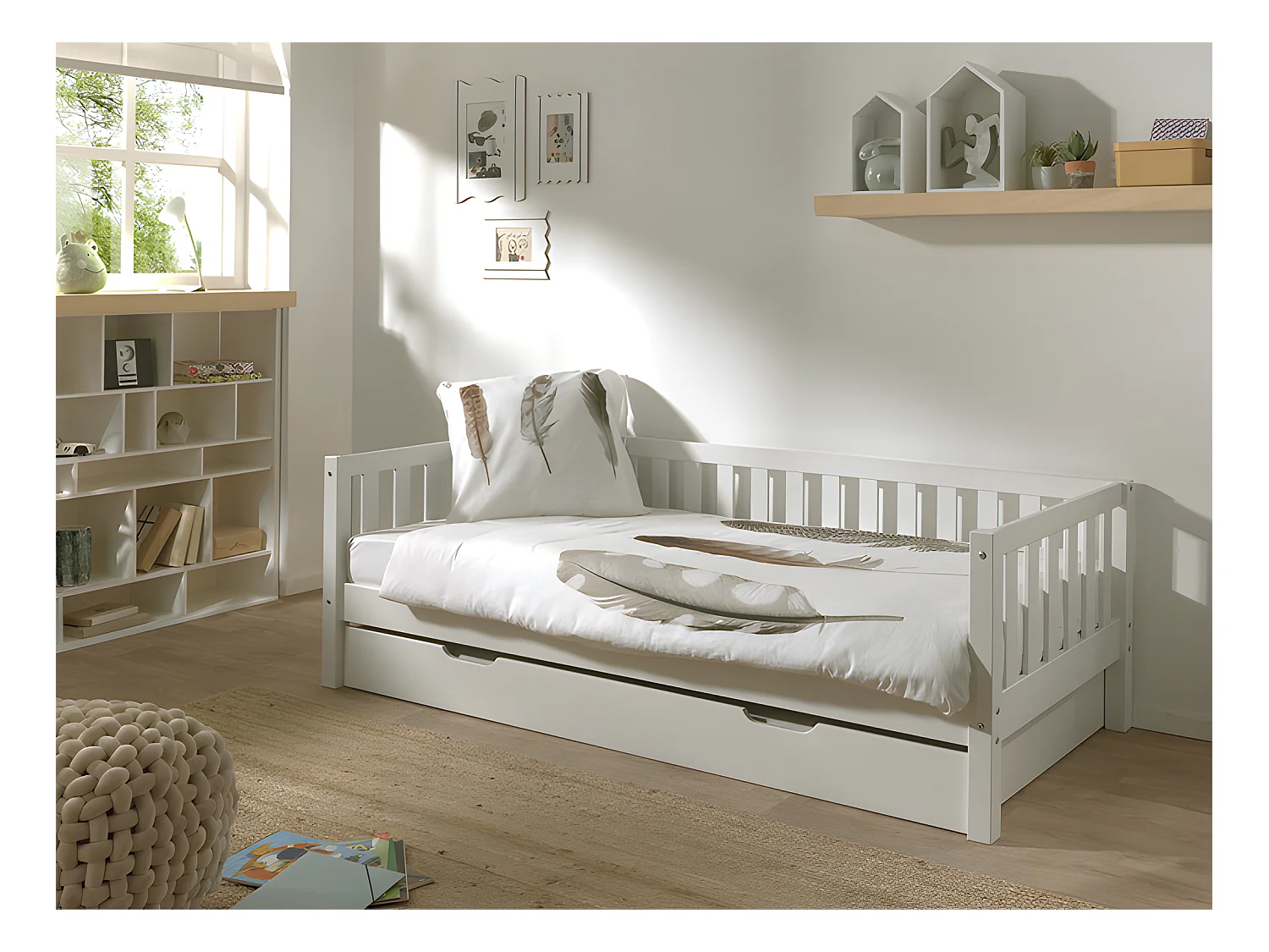 Pack - Lit Capitaine Enfant & Tiroir "Fritz" 90x200cm Blanc