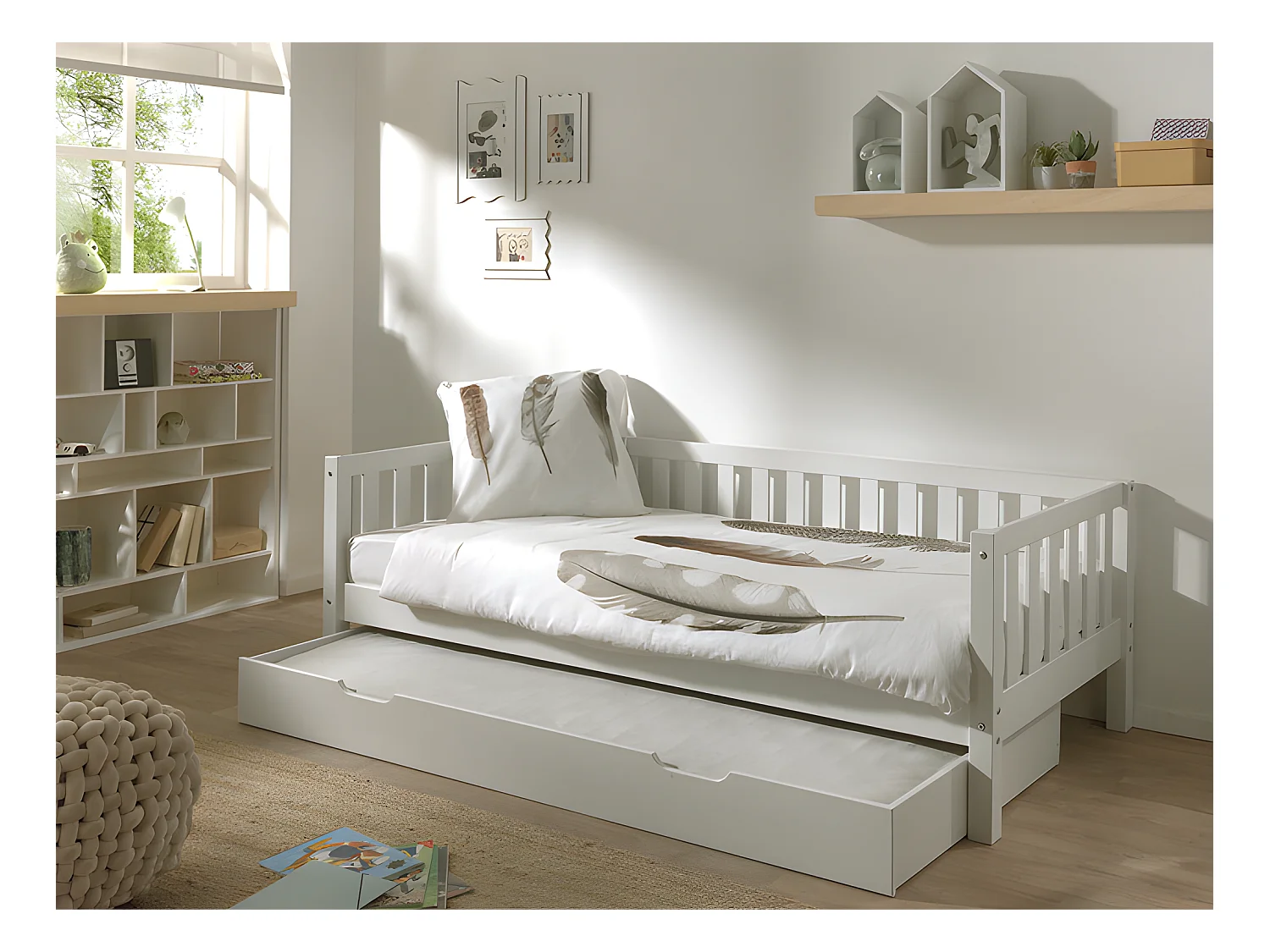Pack - Lit Capitaine Enfant & Tiroir "Fritz" 90x200cm Blanc