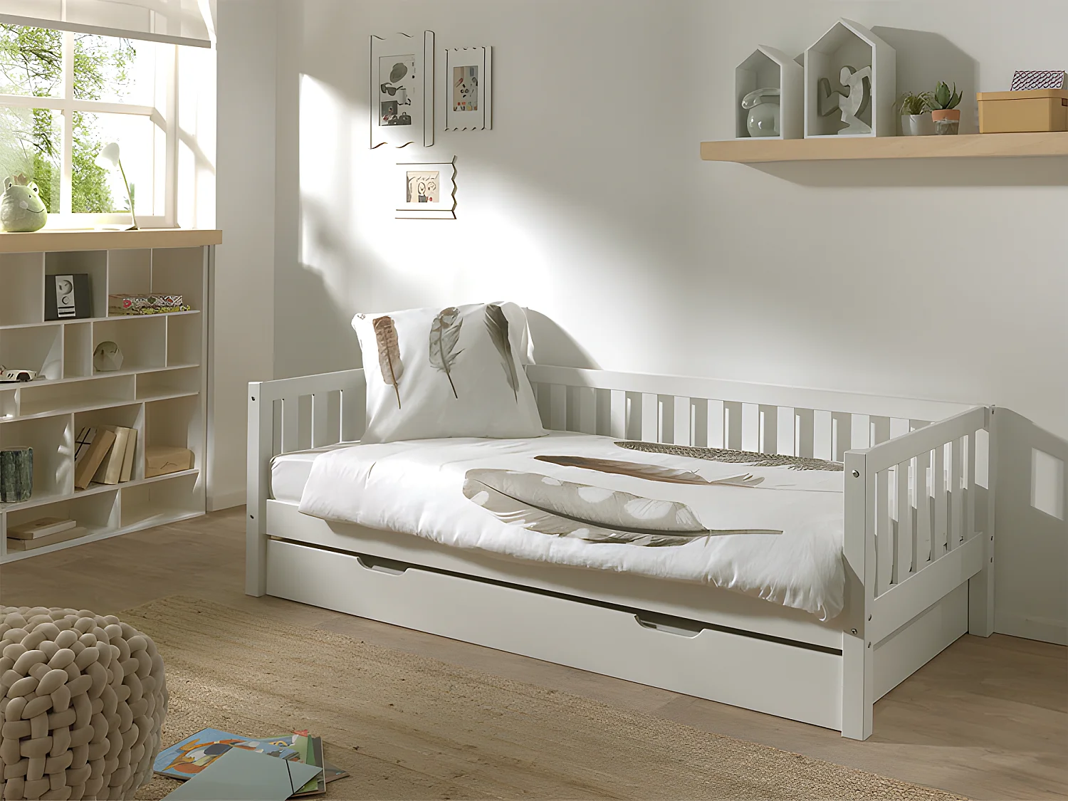 Pack - Lit Capitaine Enfant & Tiroir "Fritz" 90x200cm Blanc