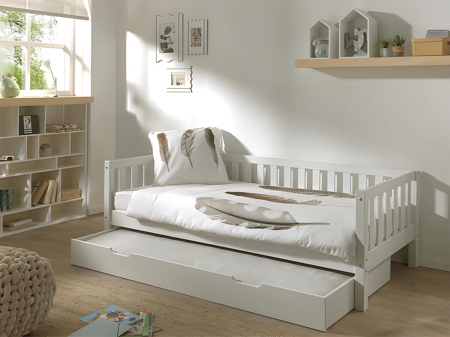 Pack - Lit Capitaine Enfant & Tiroir "Fritz" 90x200cm Blanc