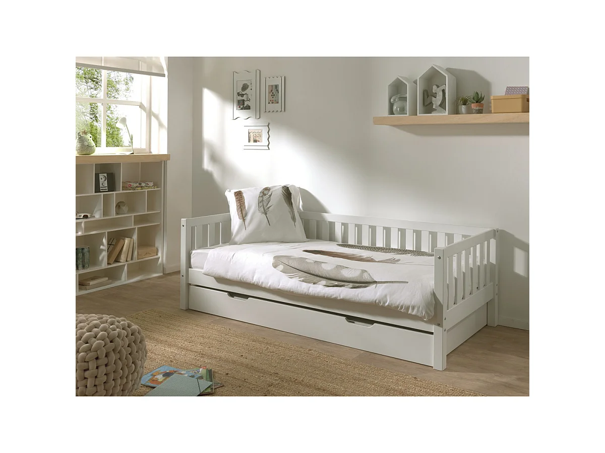 Pack - Lit Capitaine Enfant & Tiroir "Fritz" 90x200cm Blanc
