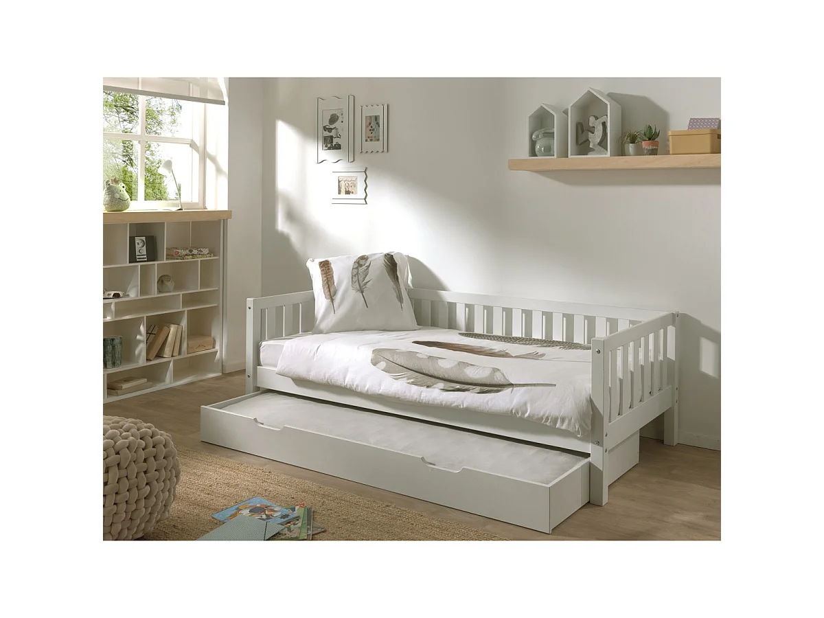 Pack - Lit Capitaine Enfant & Tiroir "Fritz" 90x200cm Blanc