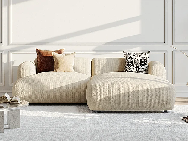 Ecksofa - Ecke rechts - Strukturstoff - Beige - POGNI von Maison Céphy