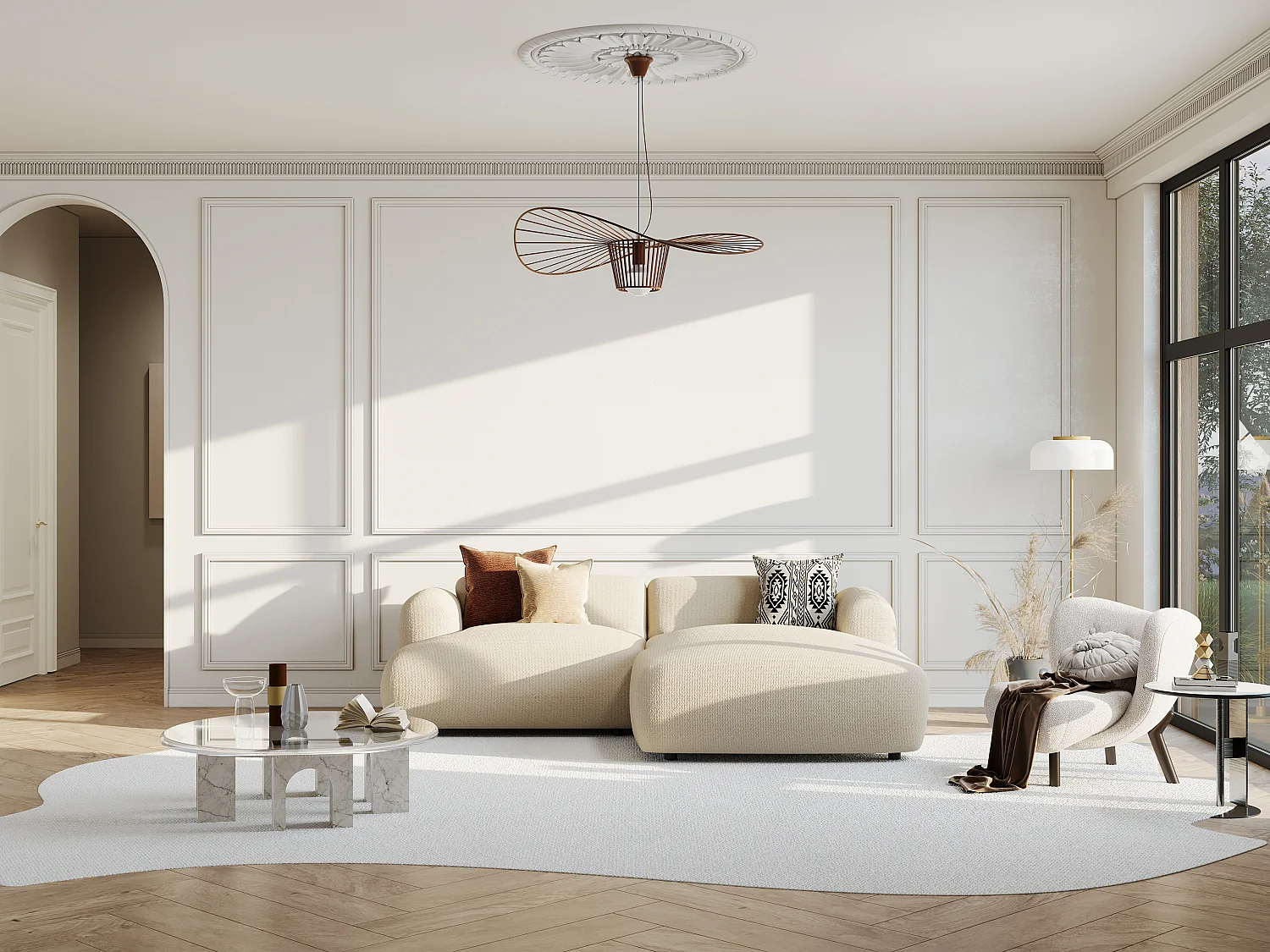 Ecksofa - Ecke rechts - Strukturstoff - Beige - POGNI von Maison Céphy