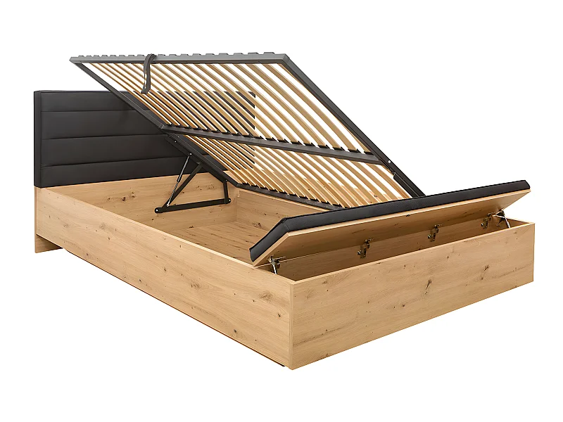 Lit coffre 160x200 avec banc et sommier inclus Glenn Bois et Noir