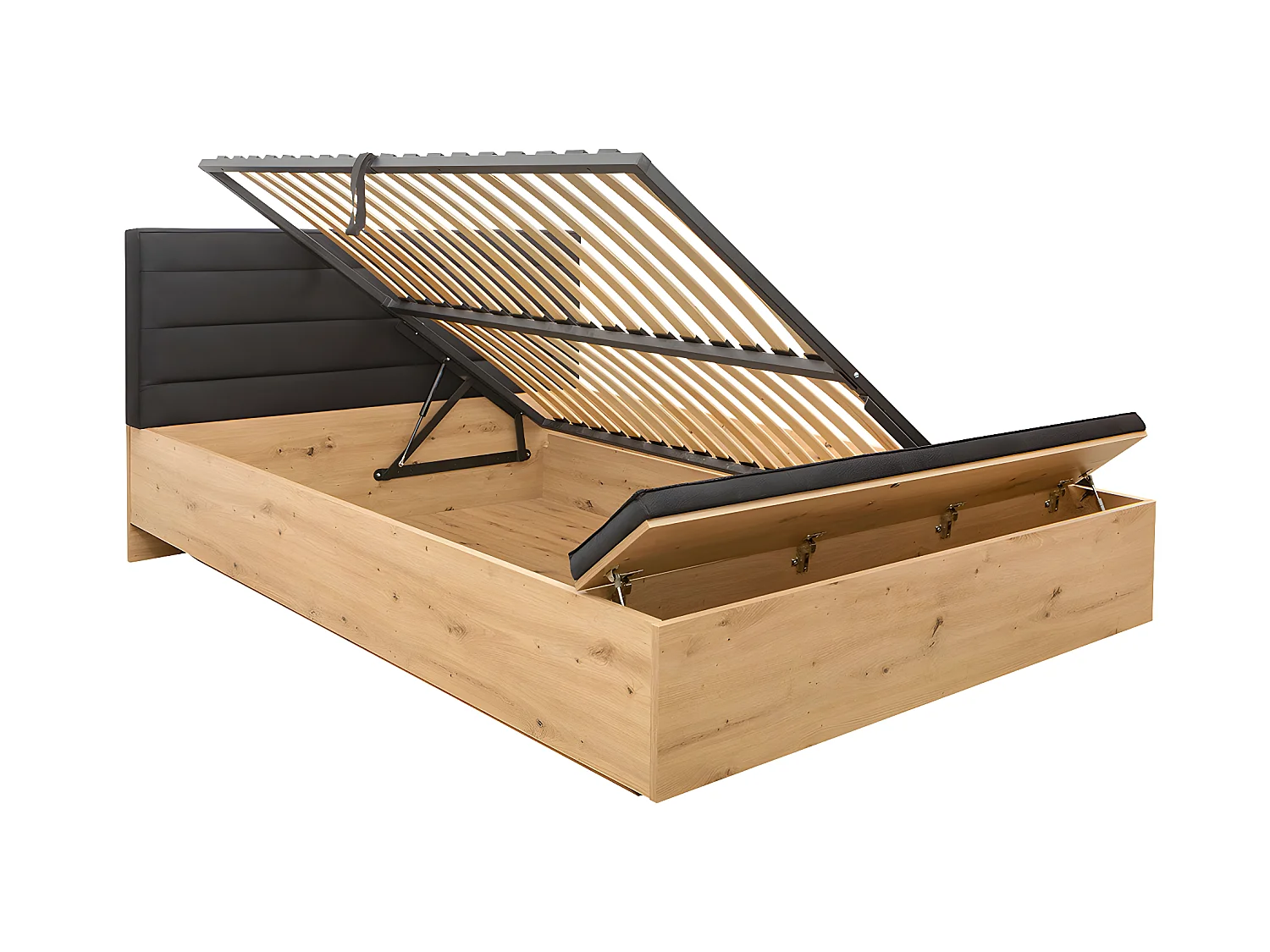 Lit coffre 160x200 avec banc et sommier inclus Glenn Bois et Noir
