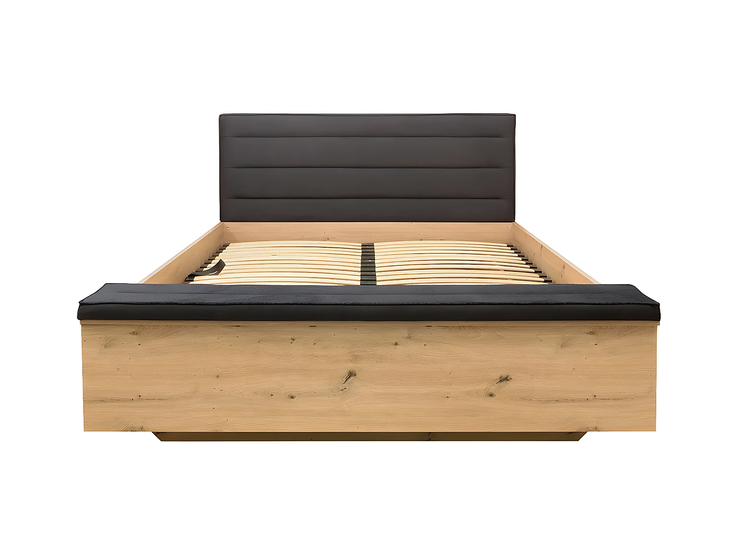 Lit coffre 160x200 avec banc et sommier inclus Glenn Bois et Noir