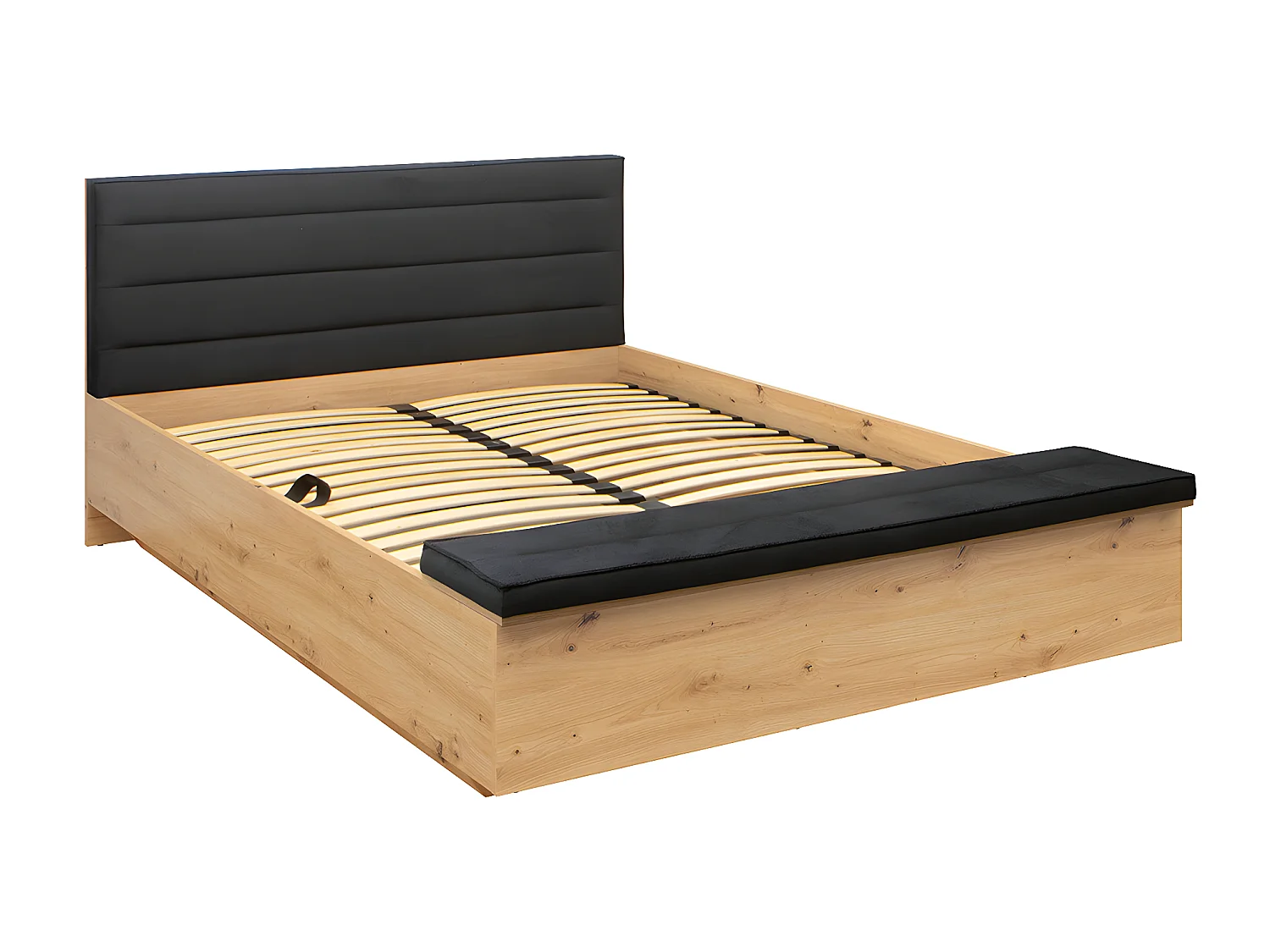 Lit coffre 160x200 avec banc et sommier inclus Glenn Bois et Noir