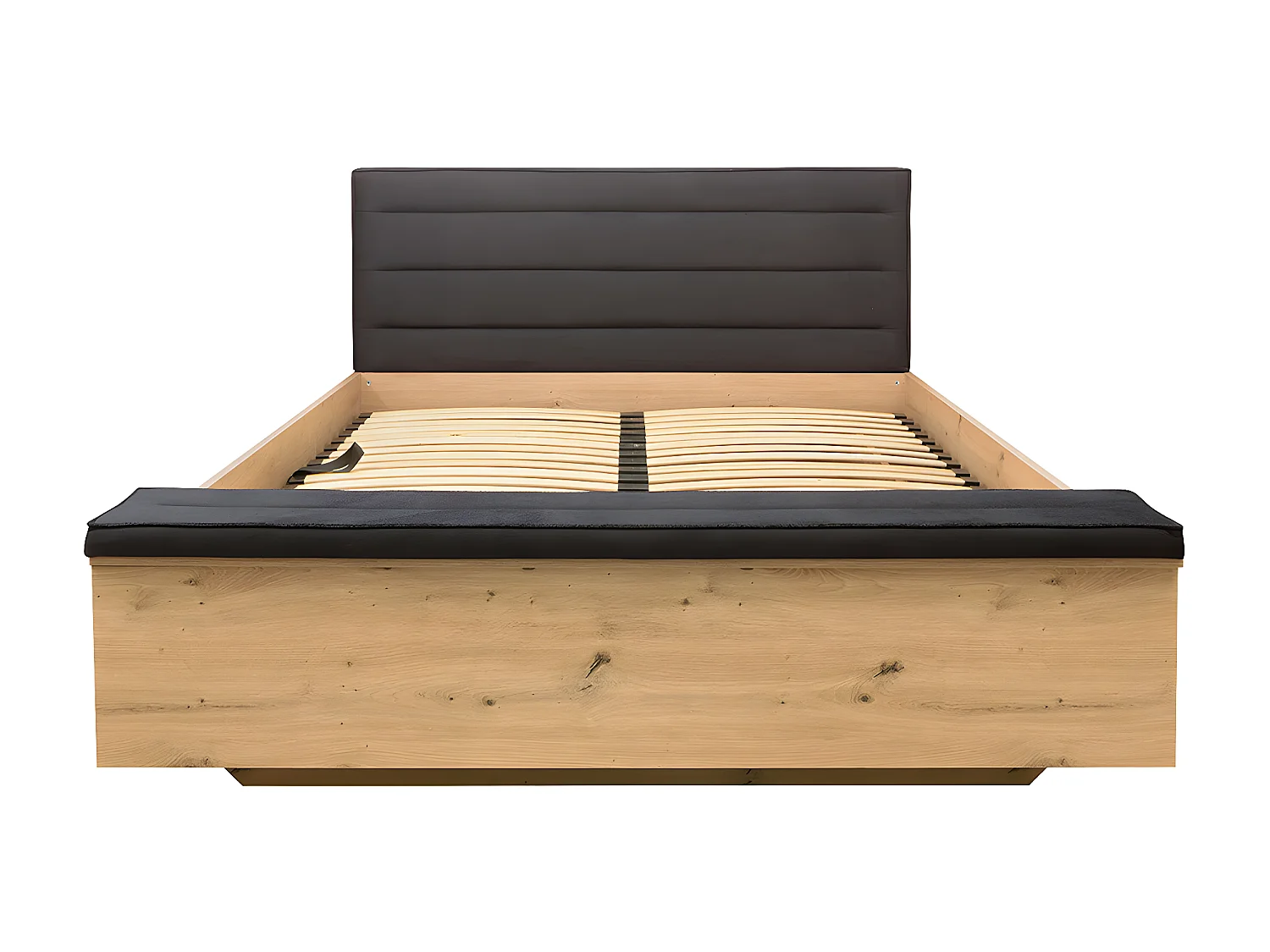 Lit coffre 160x200 avec banc et sommier inclus Glenn Bois et Noir