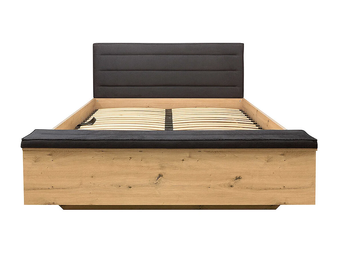 Lit coffre 160x200 avec banc et sommier inclus Glenn Bois et Noir