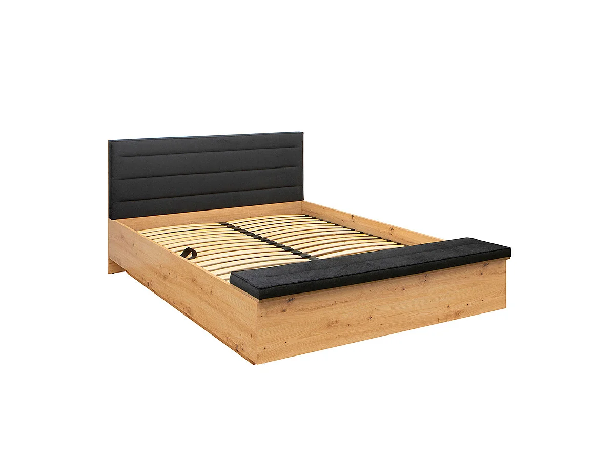 Lit coffre 160x200 avec banc et sommier inclus Glenn Bois et Noir