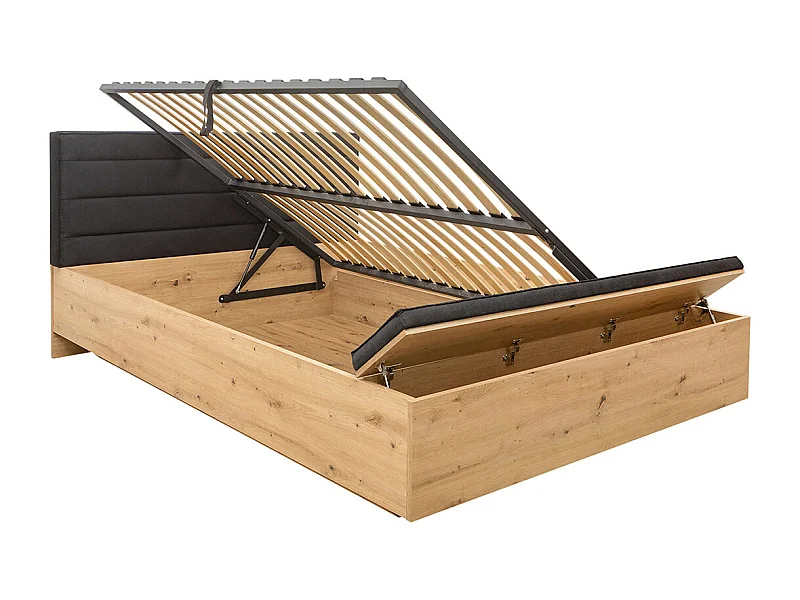 Lit coffre 160x200 avec banc et sommier inclus Glenn Bois et Noir