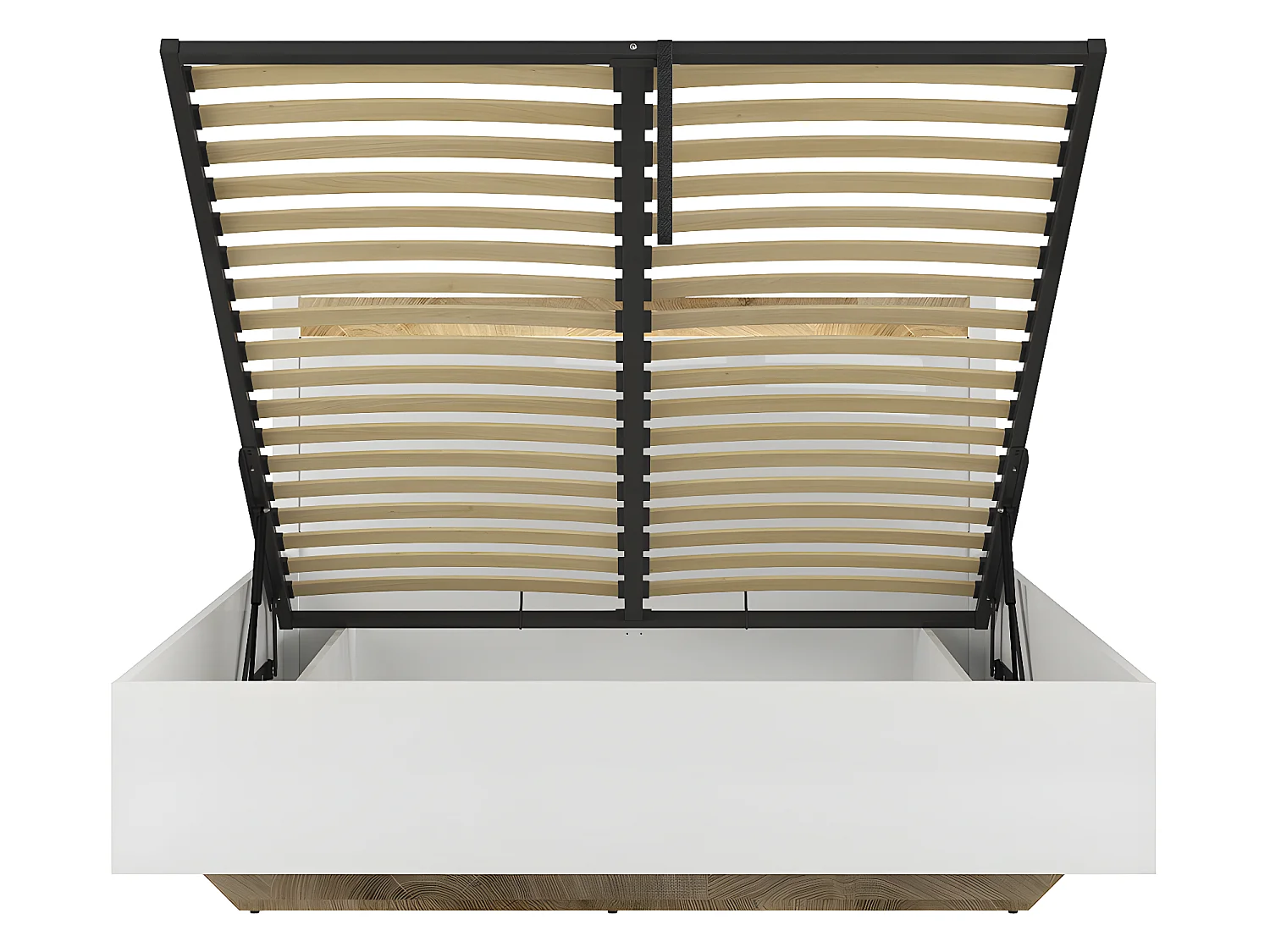 Cama canapé 160x200 con somier y LED Helios Blanco lacado y Madera