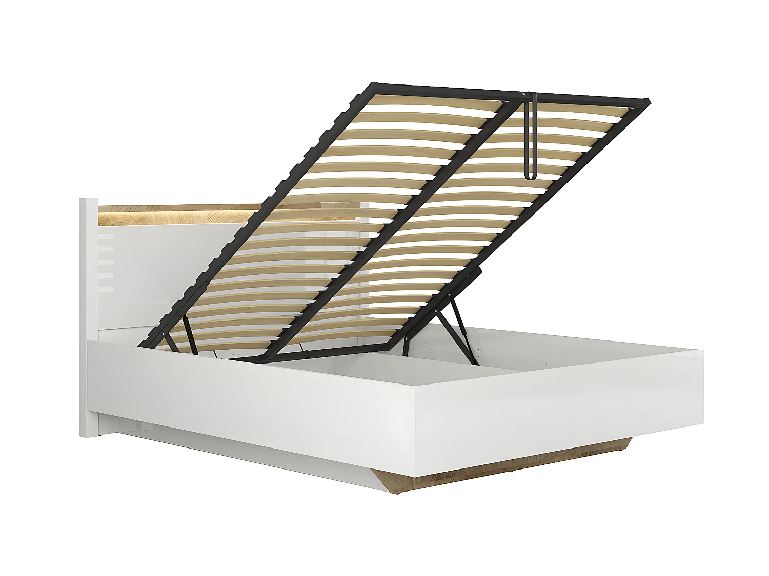 Kastenbett 160x200 inkl. Lattenrost mit LED Helios Lackweiß und Holz