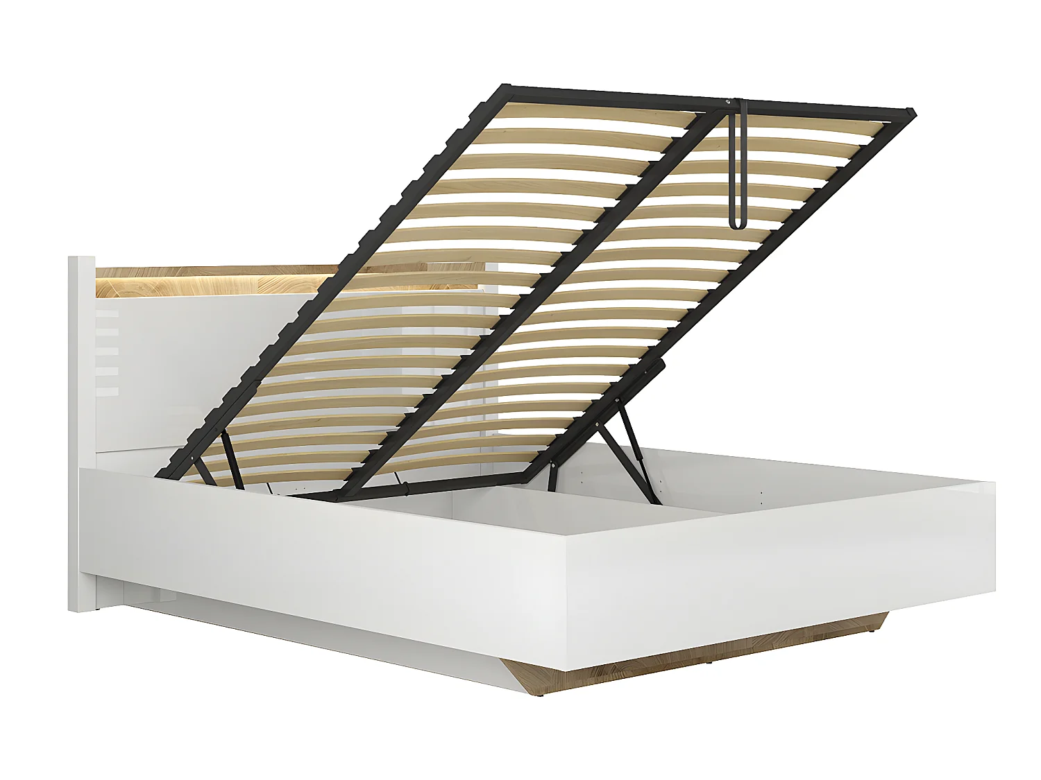 Lit coffre 160x200 sommier inclus avec LED Helios Blanc laqué et Bois